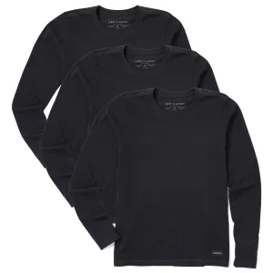 Womens Solid 3-Pack Long Sleeve Crusher Tee Faded Black Life is Good