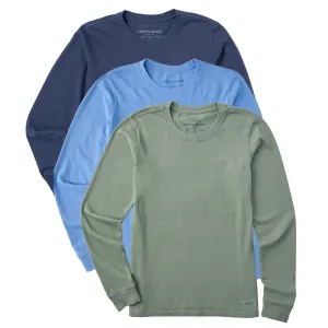 Womens Solid 3-Pack Long Sleeve Crusher Tee - Multi Life is Good