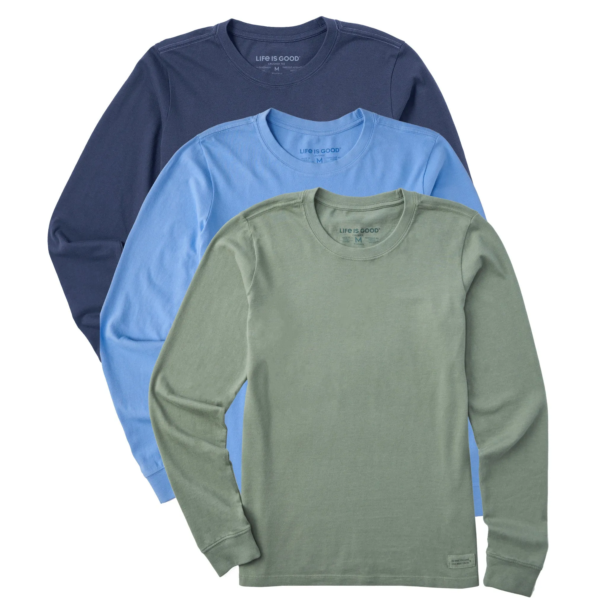 Womens Solid 3-Pack Long Sleeve Crusher Tee - Multi Life is Good