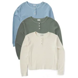 Womens Solid 3-Pack Long Sleeve Thermal Henley  Multi 2 Life is Good