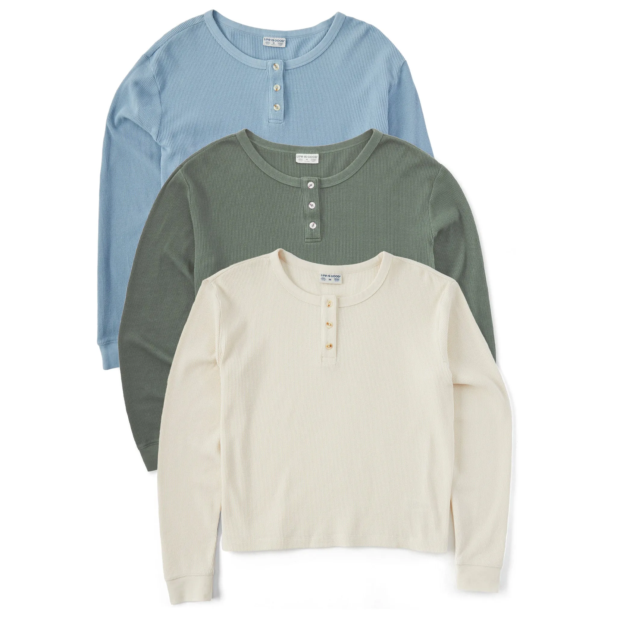 Womens Solid 3-Pack Long Sleeve Thermal Henley  Multi 2 Life is Good