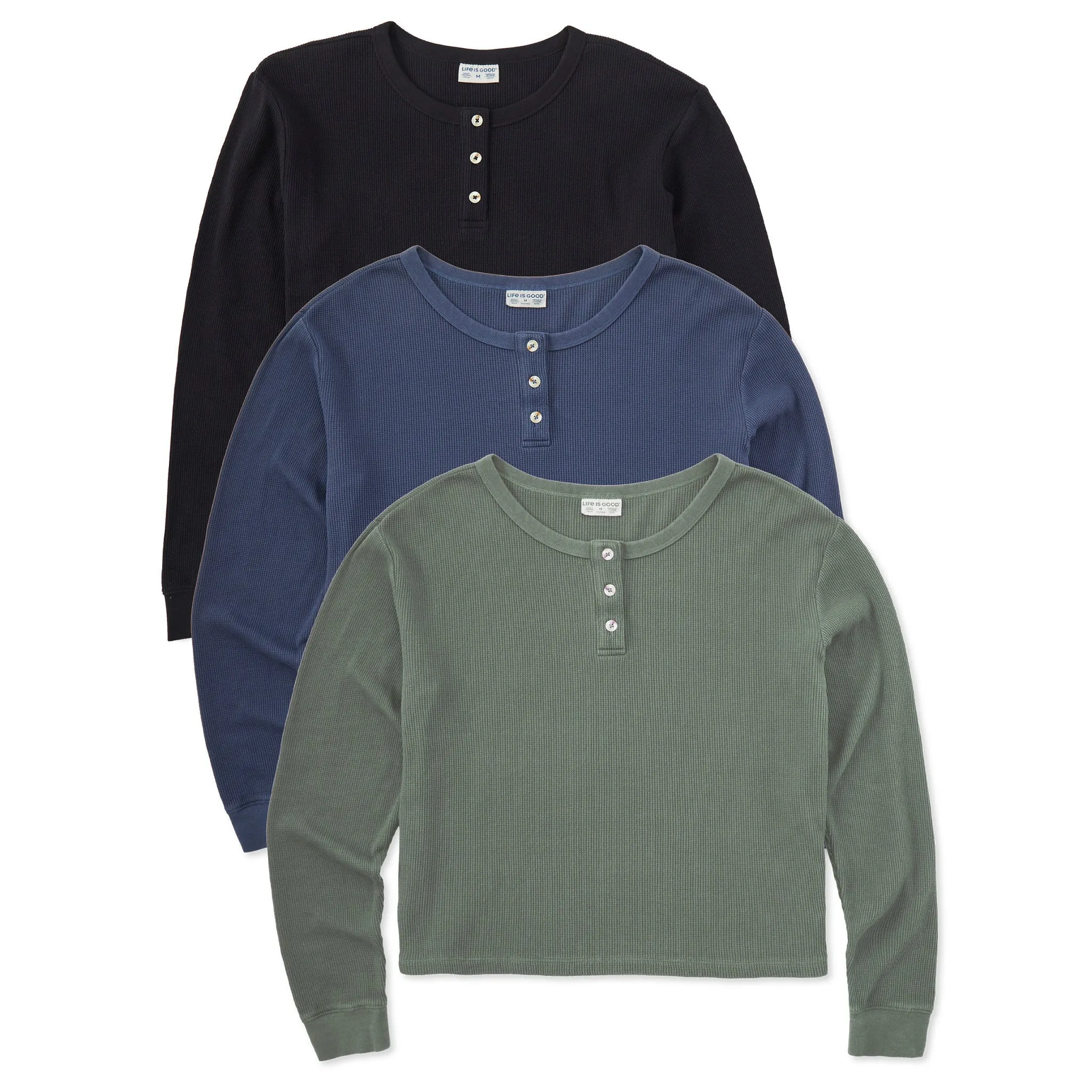 Womens Solid 3-Pack Long Sleeve Thermal Henley - Multi Life is Good