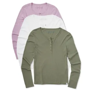 Womens Solid 3-Pack Modal Ribbed Henley - Multi Life is Good