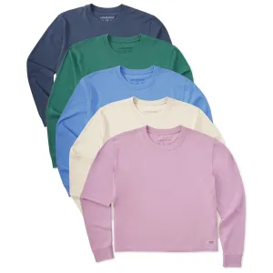 Womens Solid 5-Pack Long Sleeve Crusher Boxy Tee - Multi Life is Good