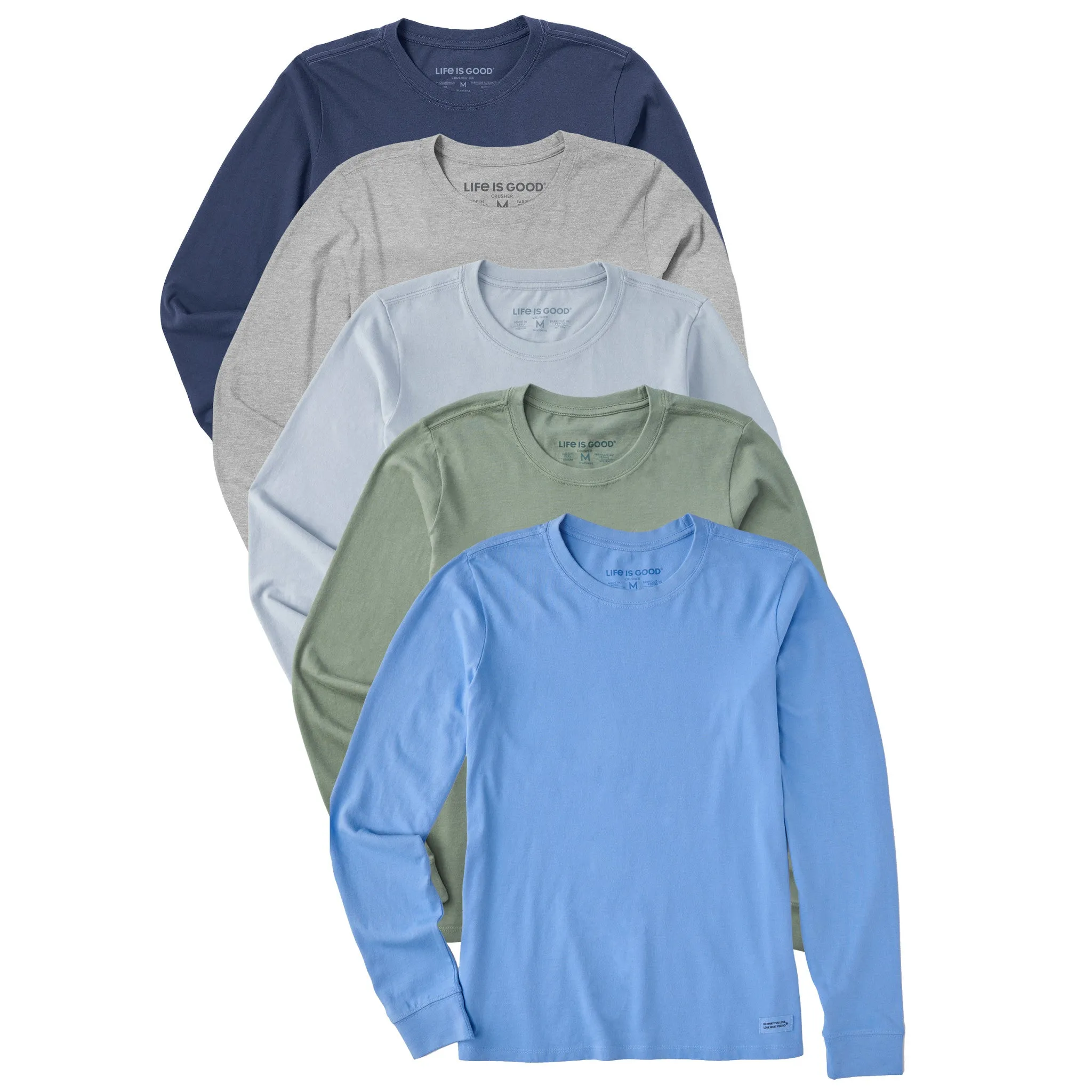 Womens Solid 5-Pack Long Sleeve Crusher Tee - Multi Life is Good