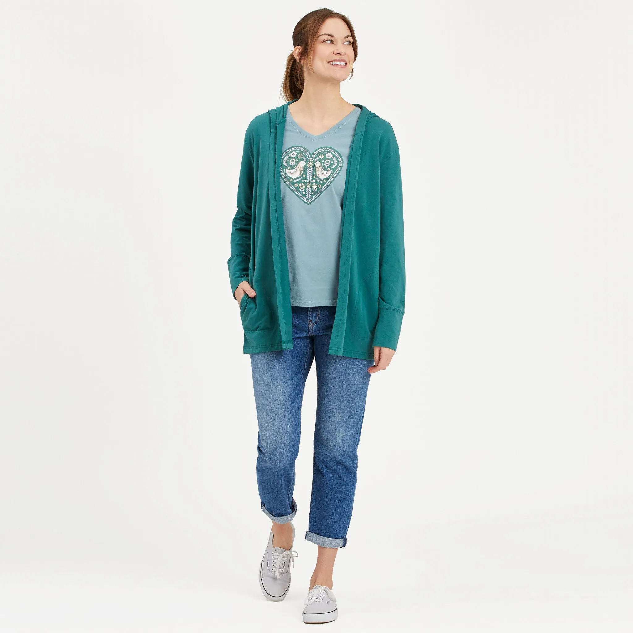 Women's Solid Crusher-FLEX Cardigan Life is Good