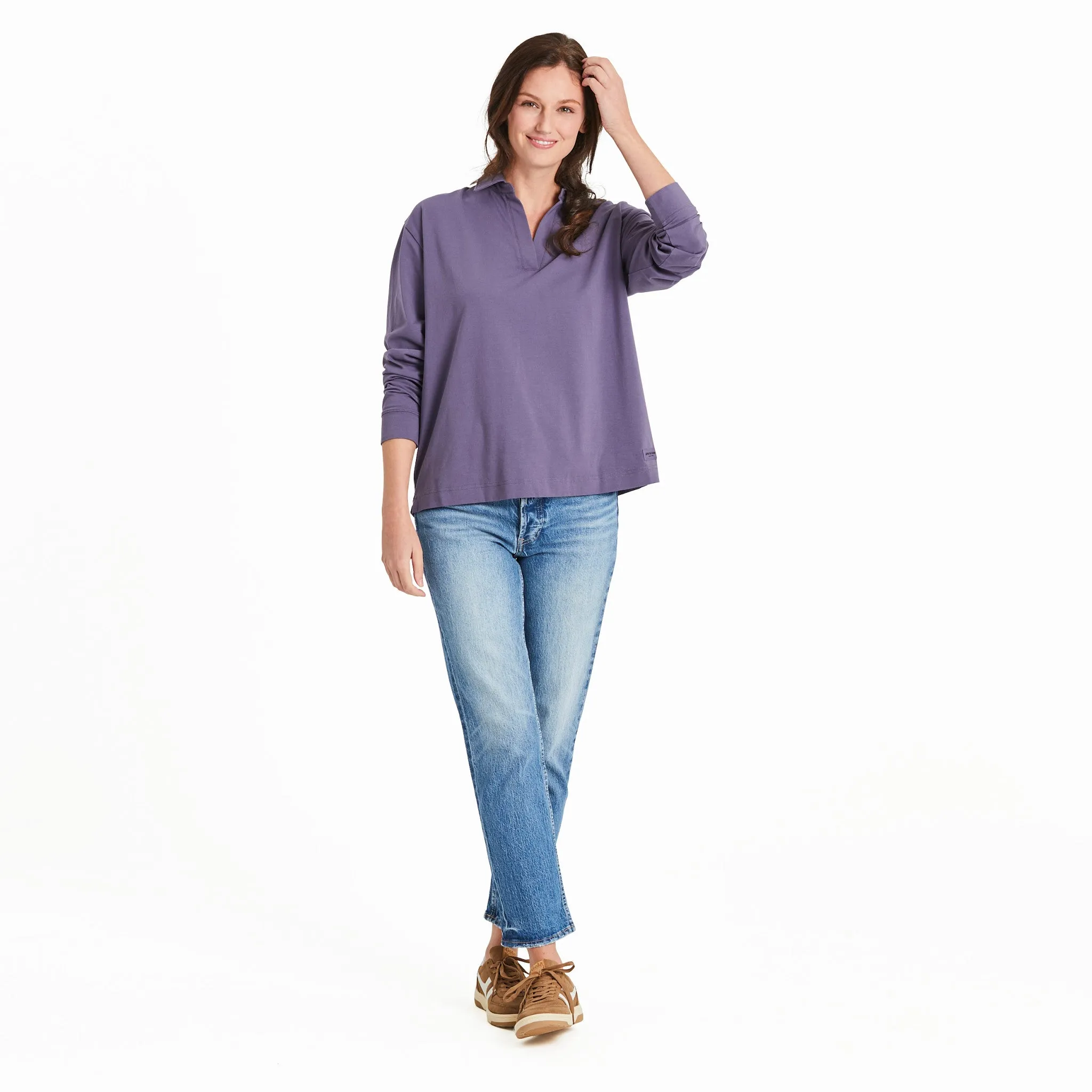 Women's Solid Crusher-FLEX Collared Pullover Life is Good