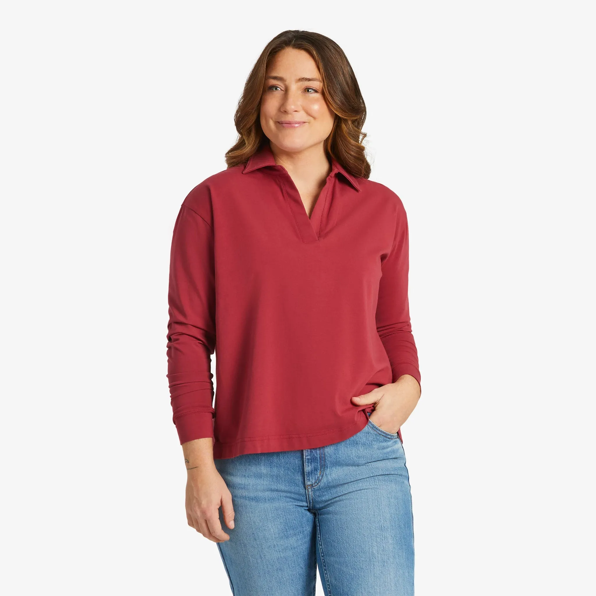 Women's Solid Crusher-FLEX Collared Pullover Life is Good