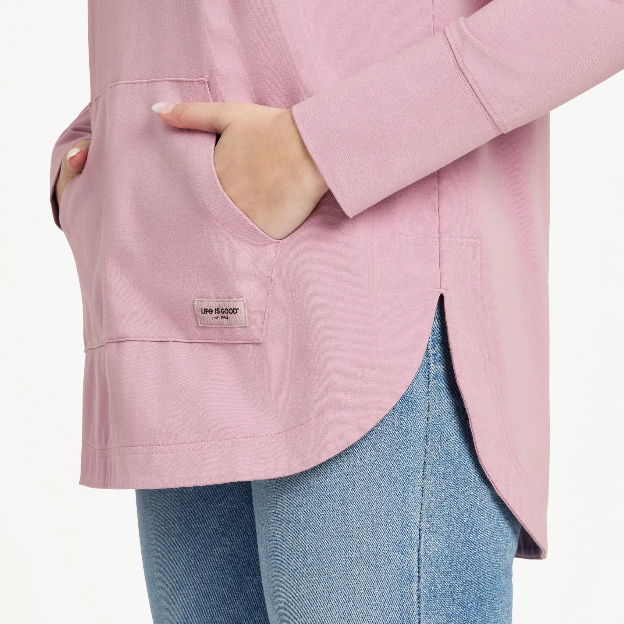 Women's Solid Crusher-FLEX Hoodie Tunic Life is Good