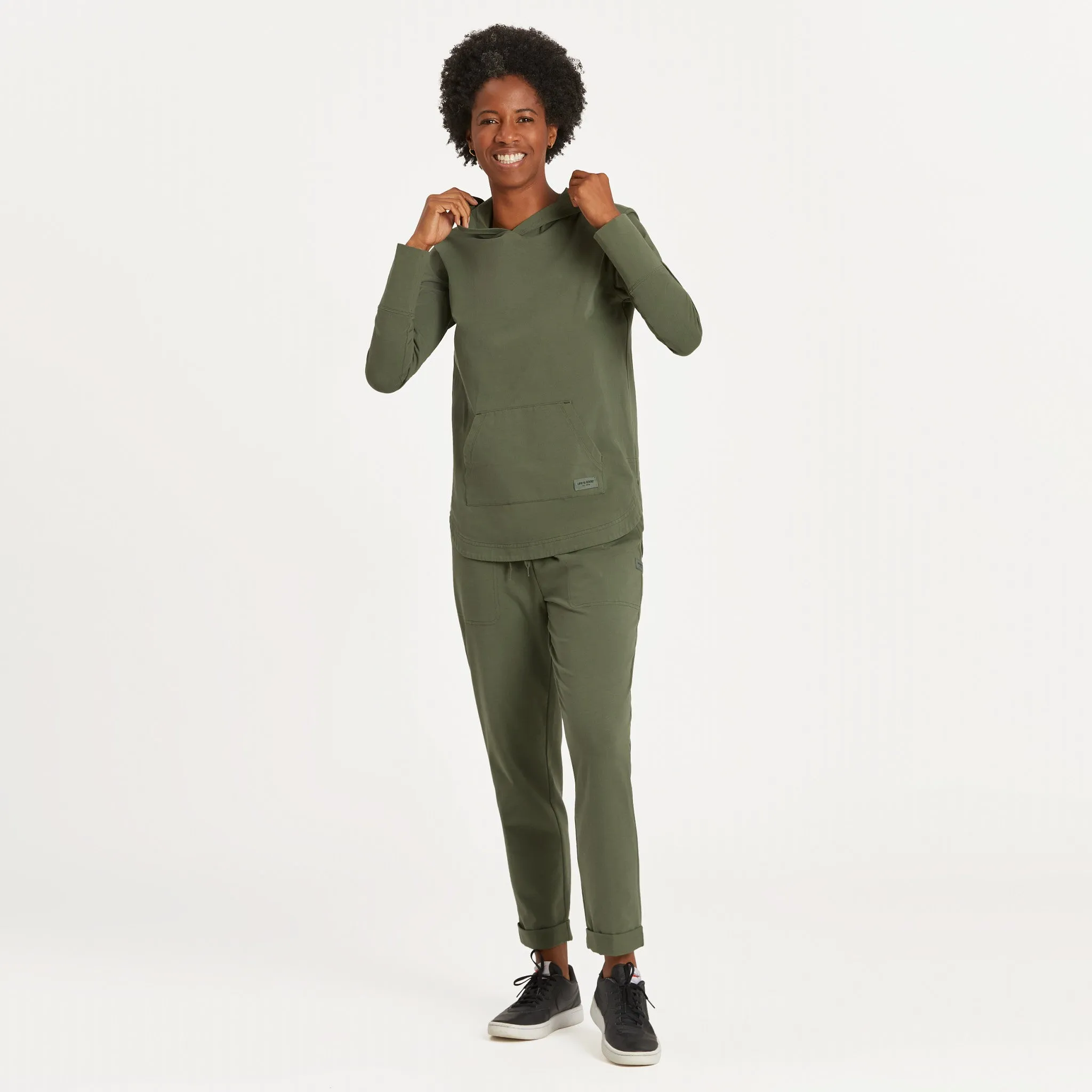 Women's Solid Crusher-FLEX Hoodie Tunic Life is Good