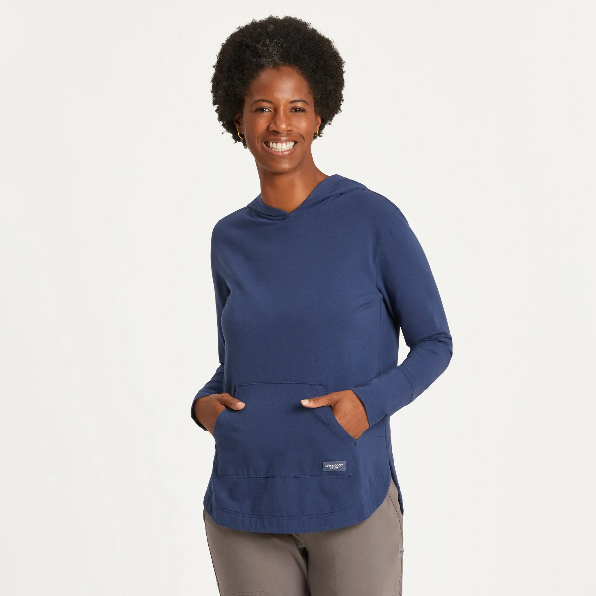 Women's Solid Crusher-FLEX Hoodie Tunic Life is Good