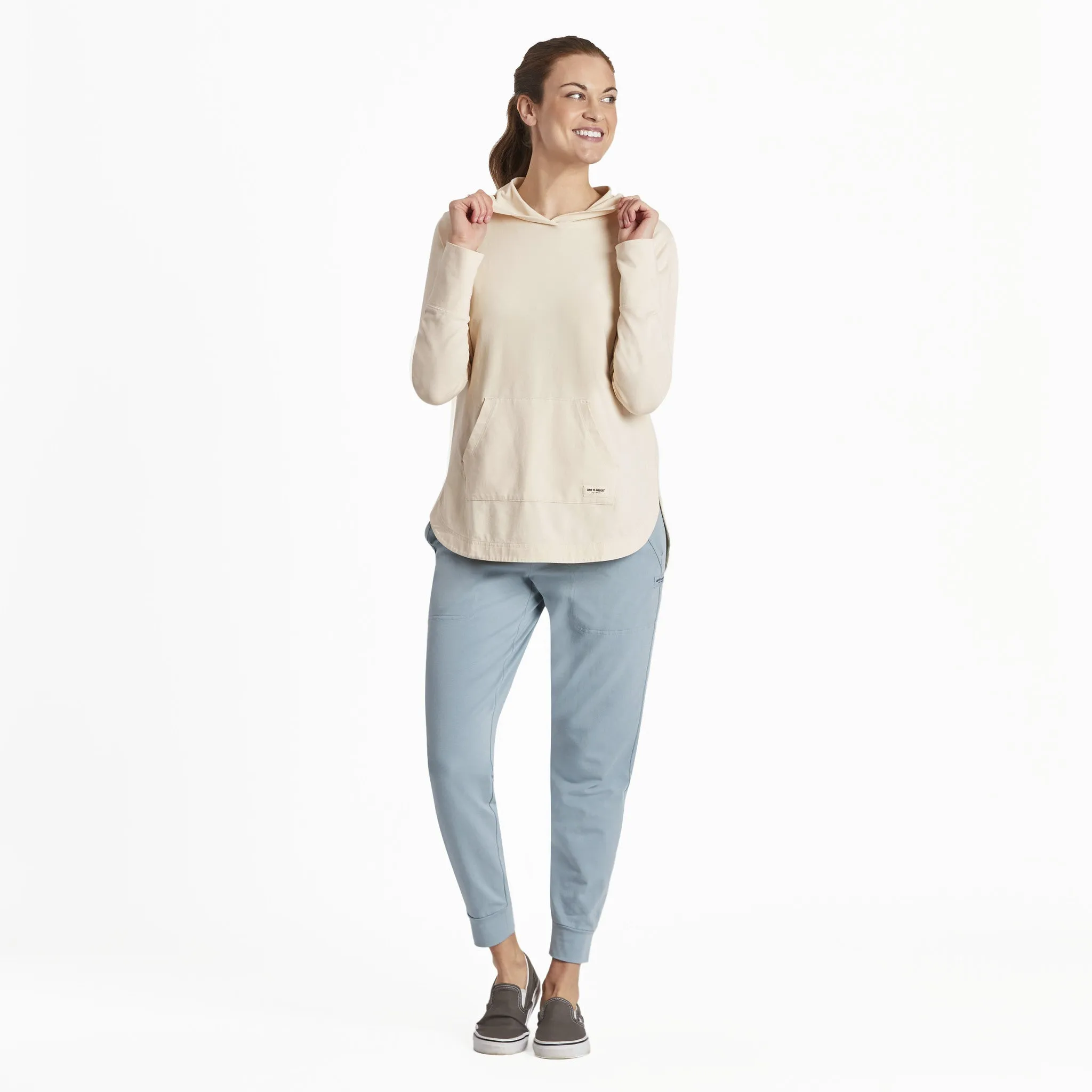 Women's Solid Crusher-FLEX Hoodie Tunic Life is Good