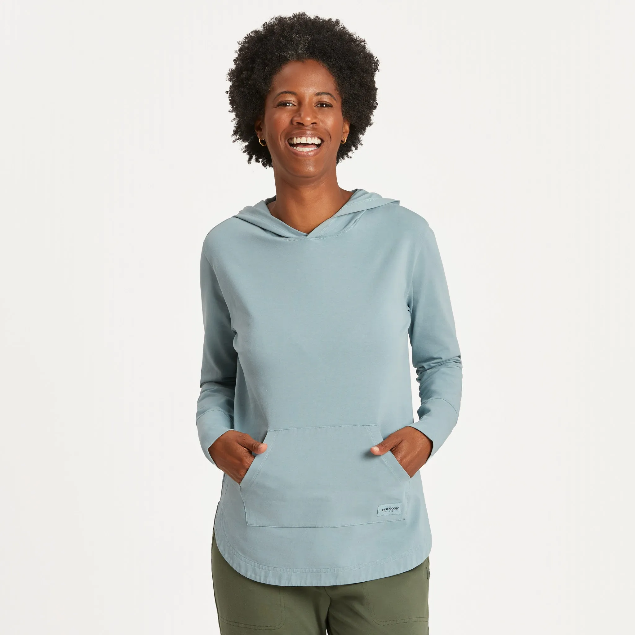 Women's Solid Crusher-FLEX Hoodie Tunic Life is Good