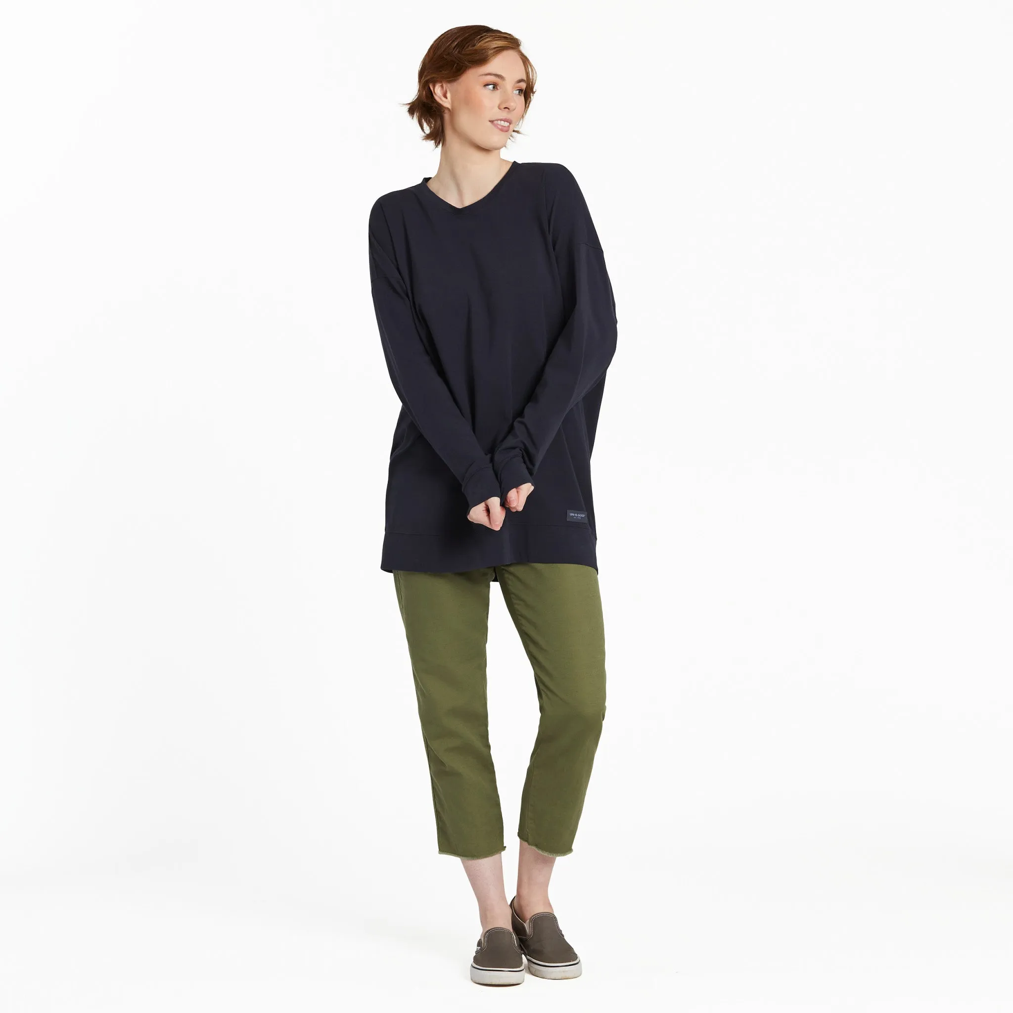 Women's Solid Crusher-FLEX Oversized Crew Life is Good