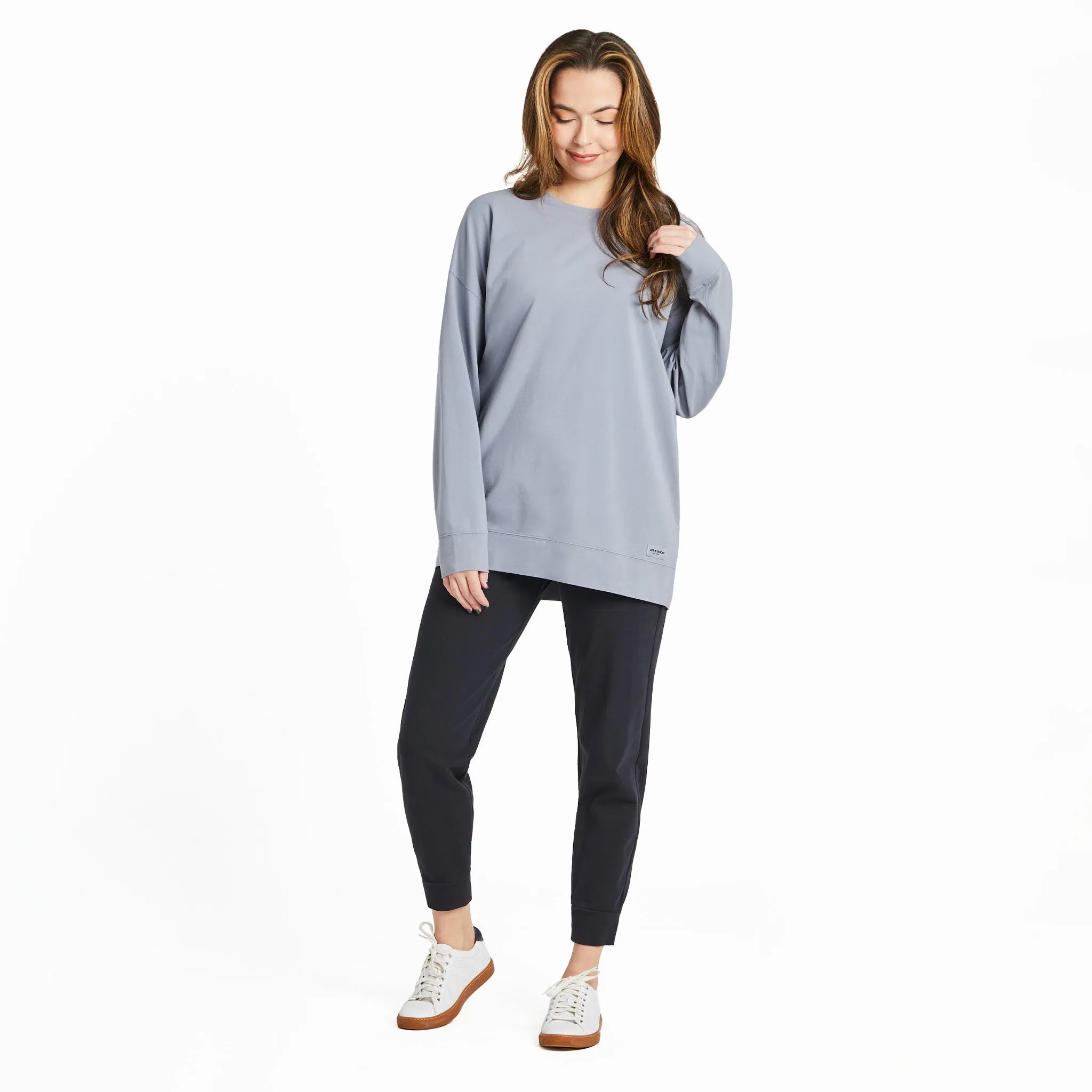 Women's Solid Crusher-FLEX Oversized Crew Life is Good