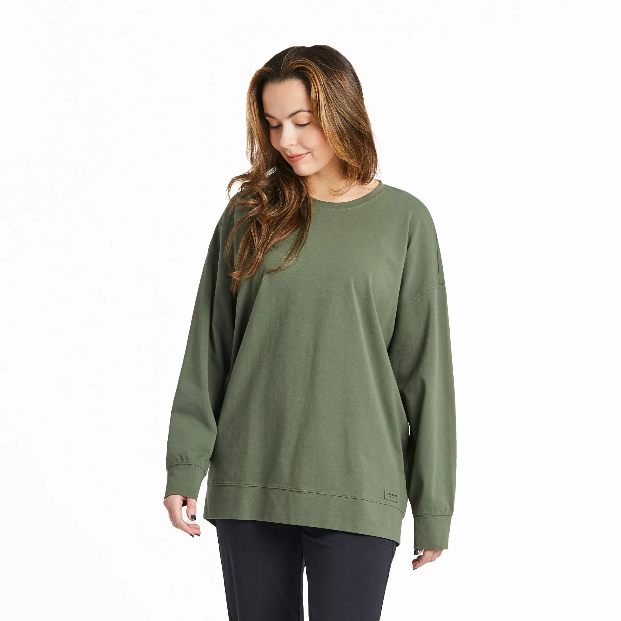Women's Solid Crusher-FLEX Oversized Crew Life is Good