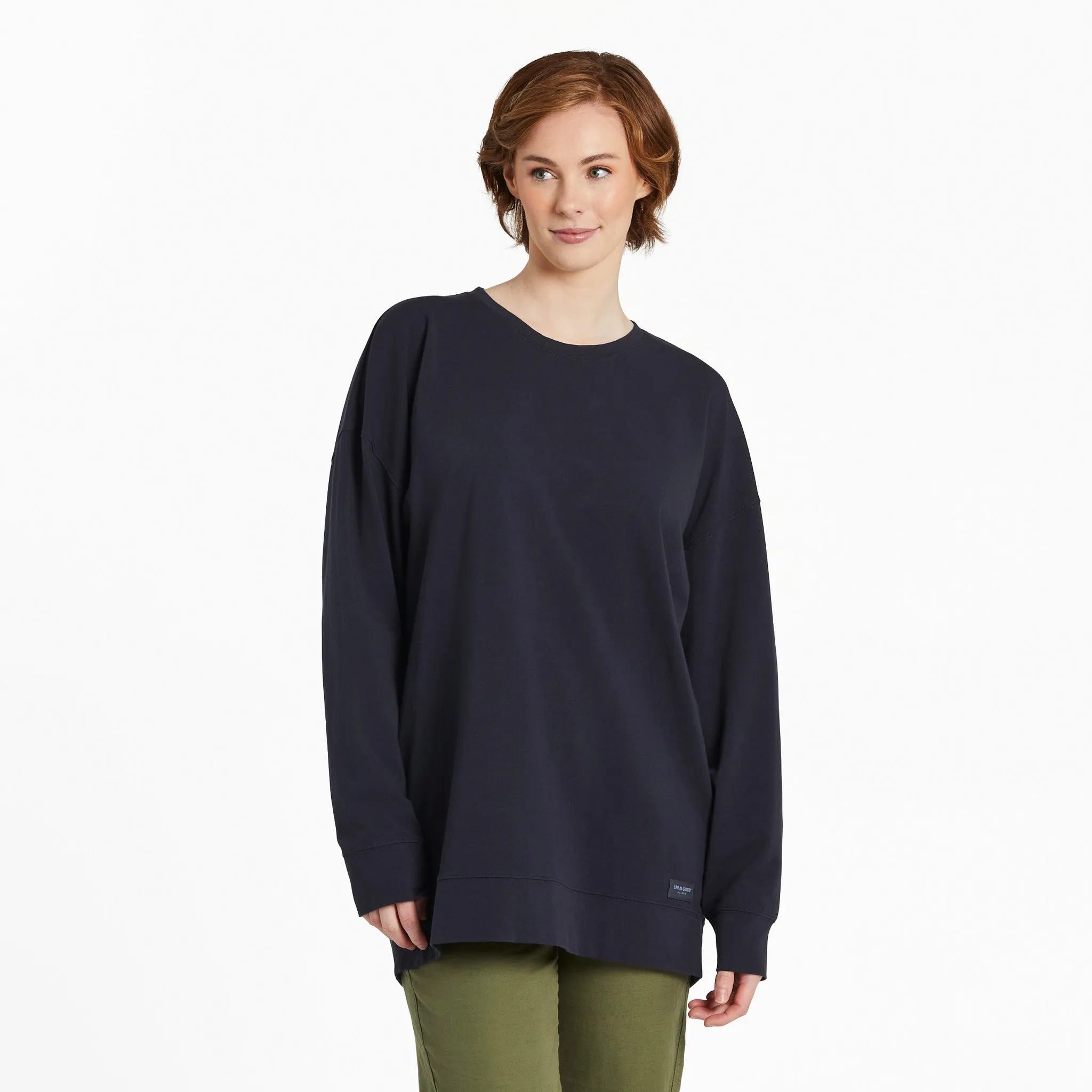 Women's Solid Crusher-FLEX Oversized Crew Life is Good