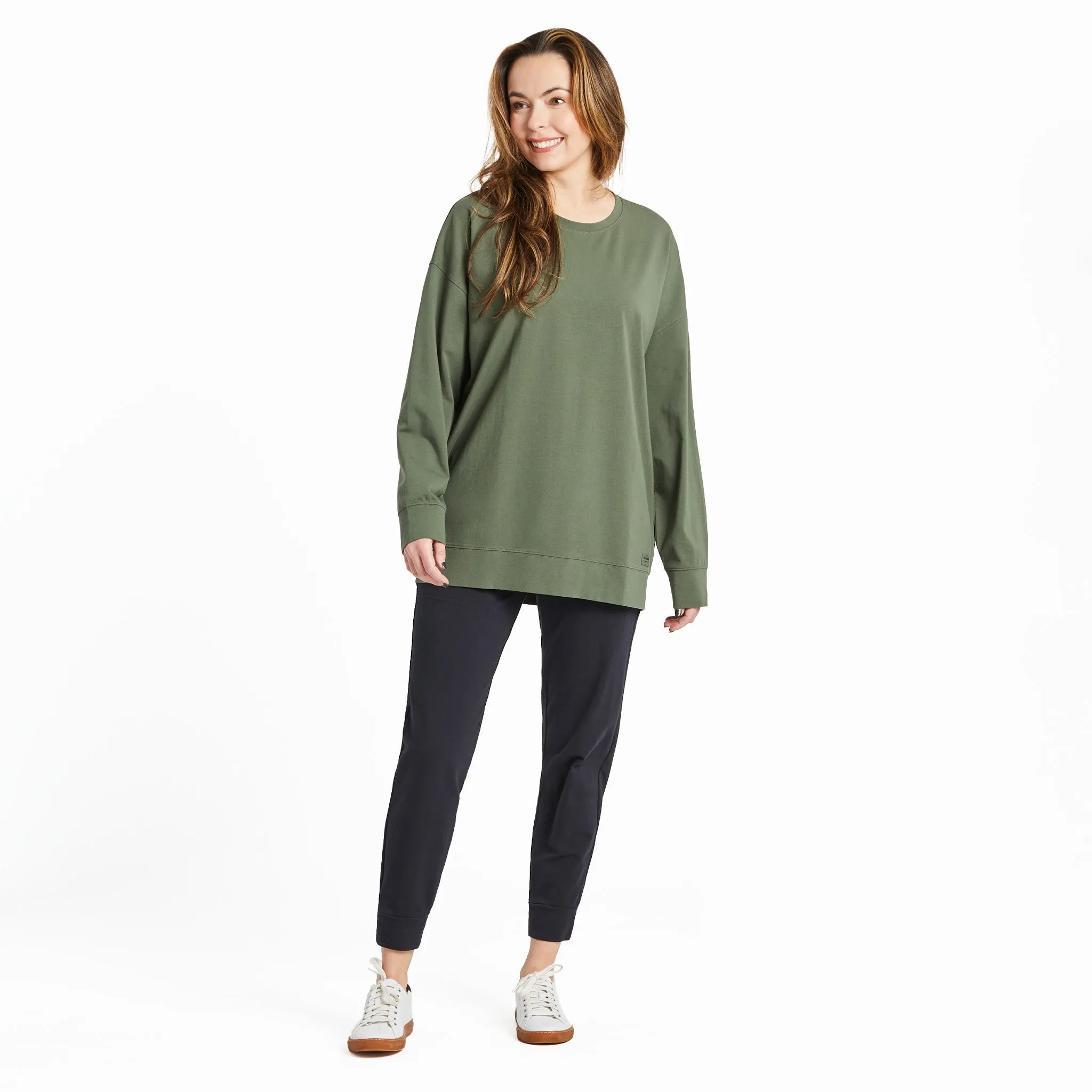 Women's Solid Crusher-FLEX Oversized Crew Life is Good