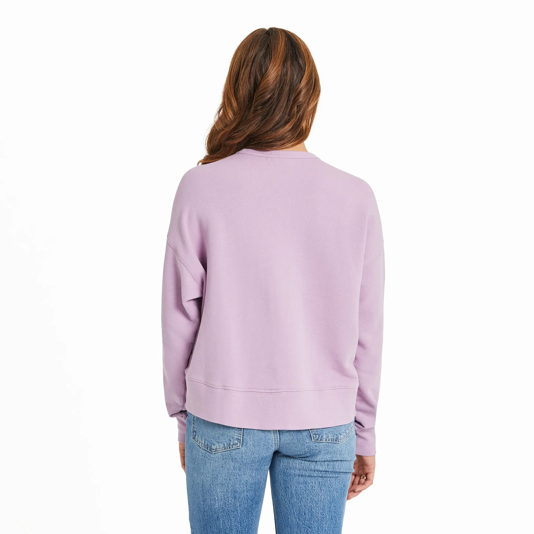 Women's Solid French Terry Boxy Crew Life is Good