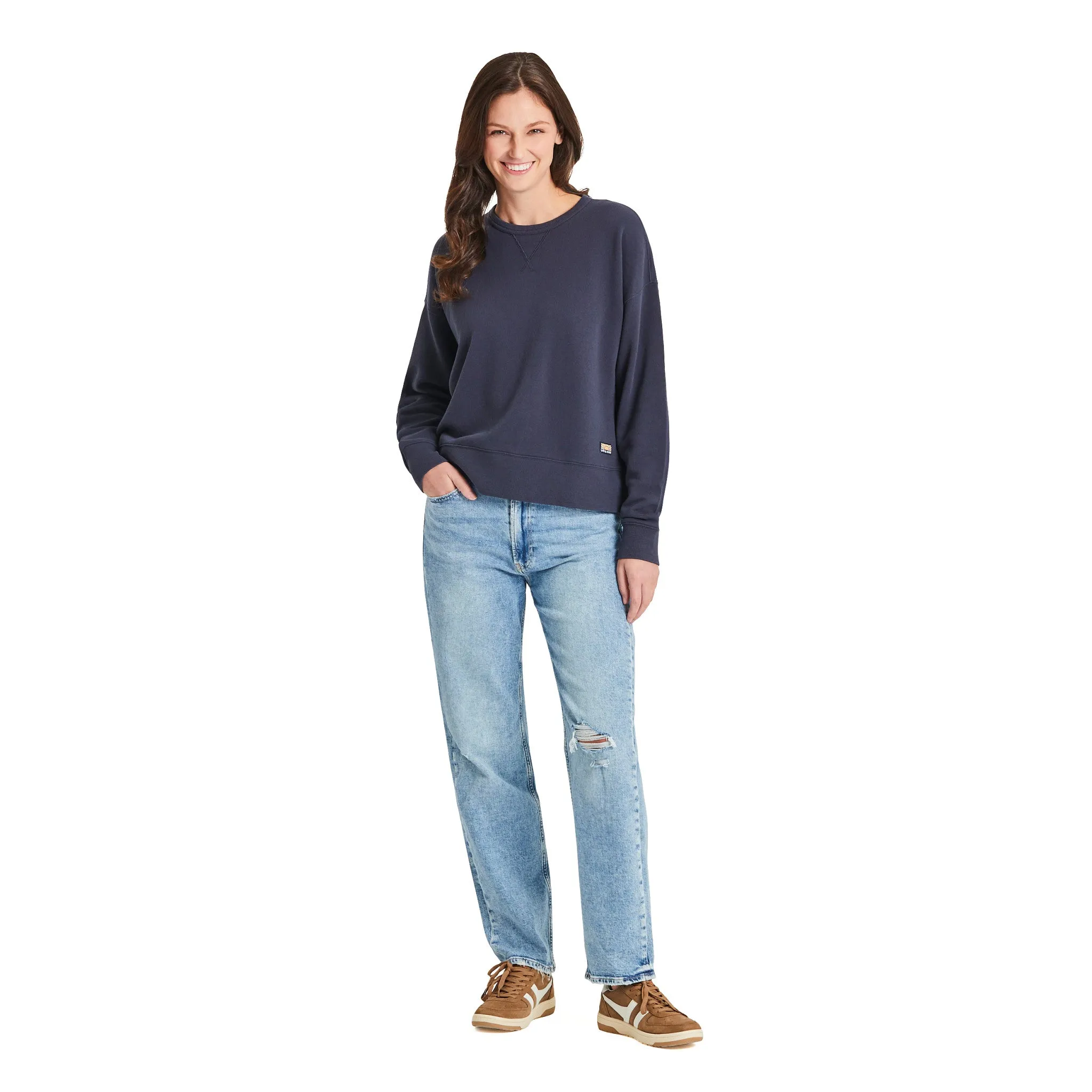 Women's Solid French Terry Boxy Crew Life is Good