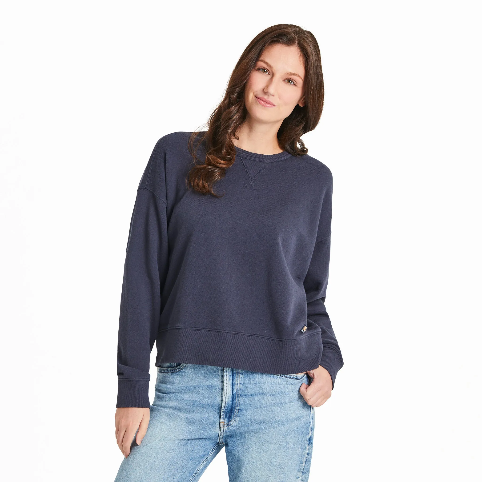 Women's Solid French Terry Boxy Crew Life is Good