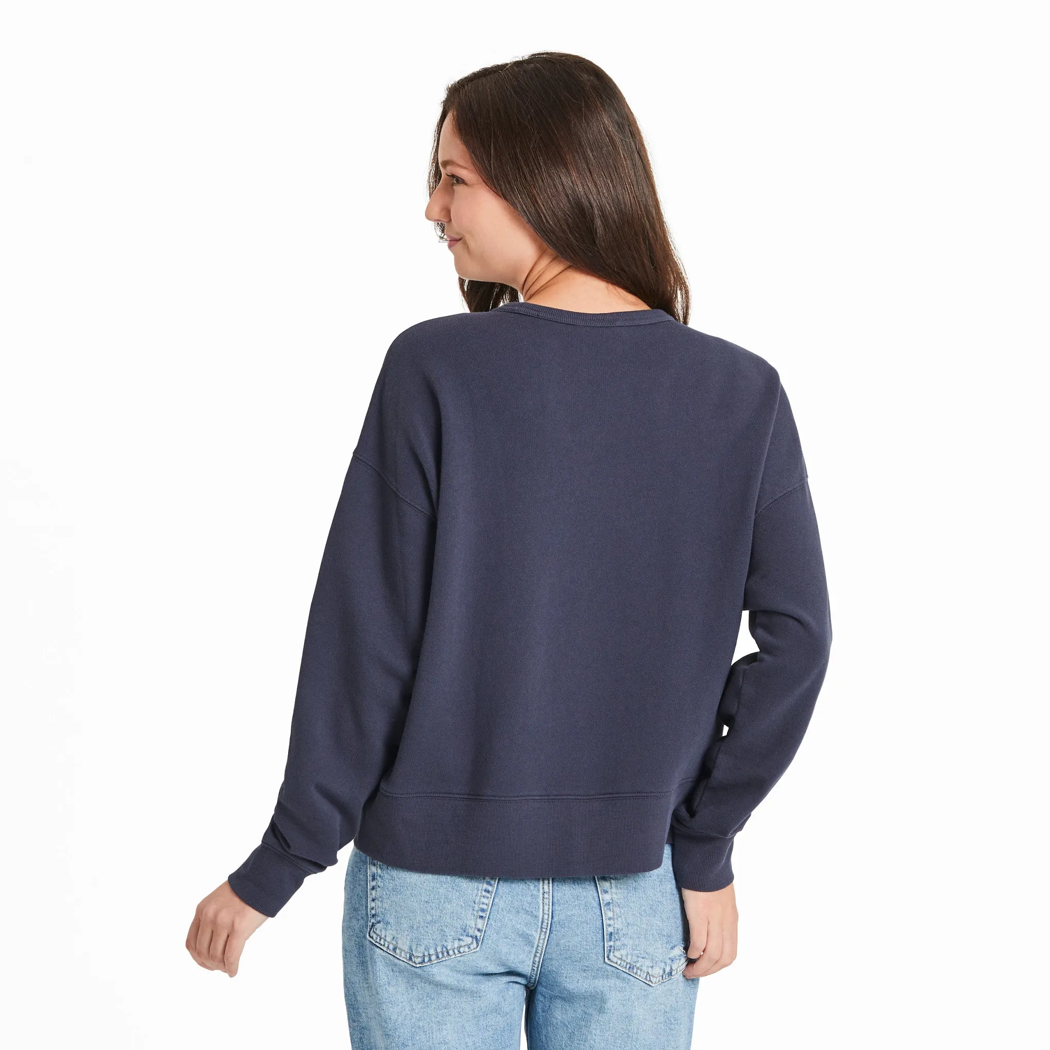 Women's Solid French Terry Boxy Crew Life is Good