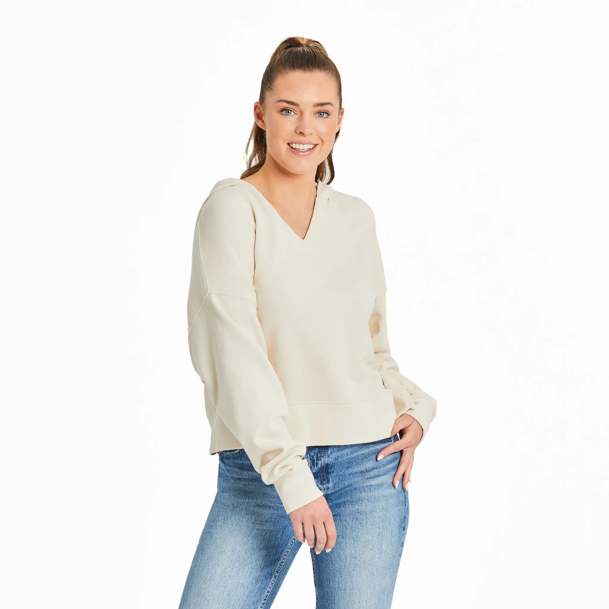 Women's Solid French Terry Boxy Pullover Hoodie Life is Good