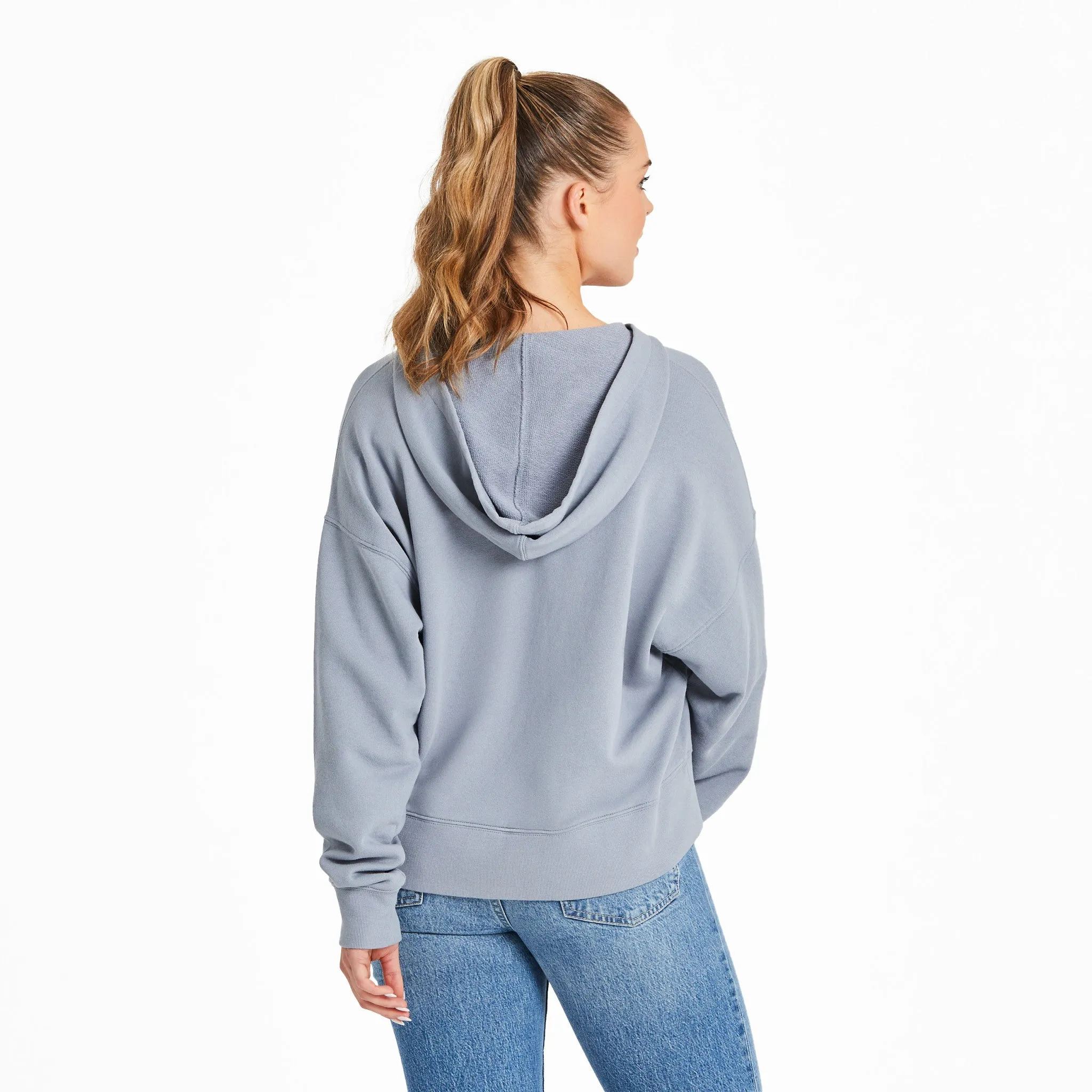 Women's Solid French Terry Boxy Pullover Hoodie Life is Good