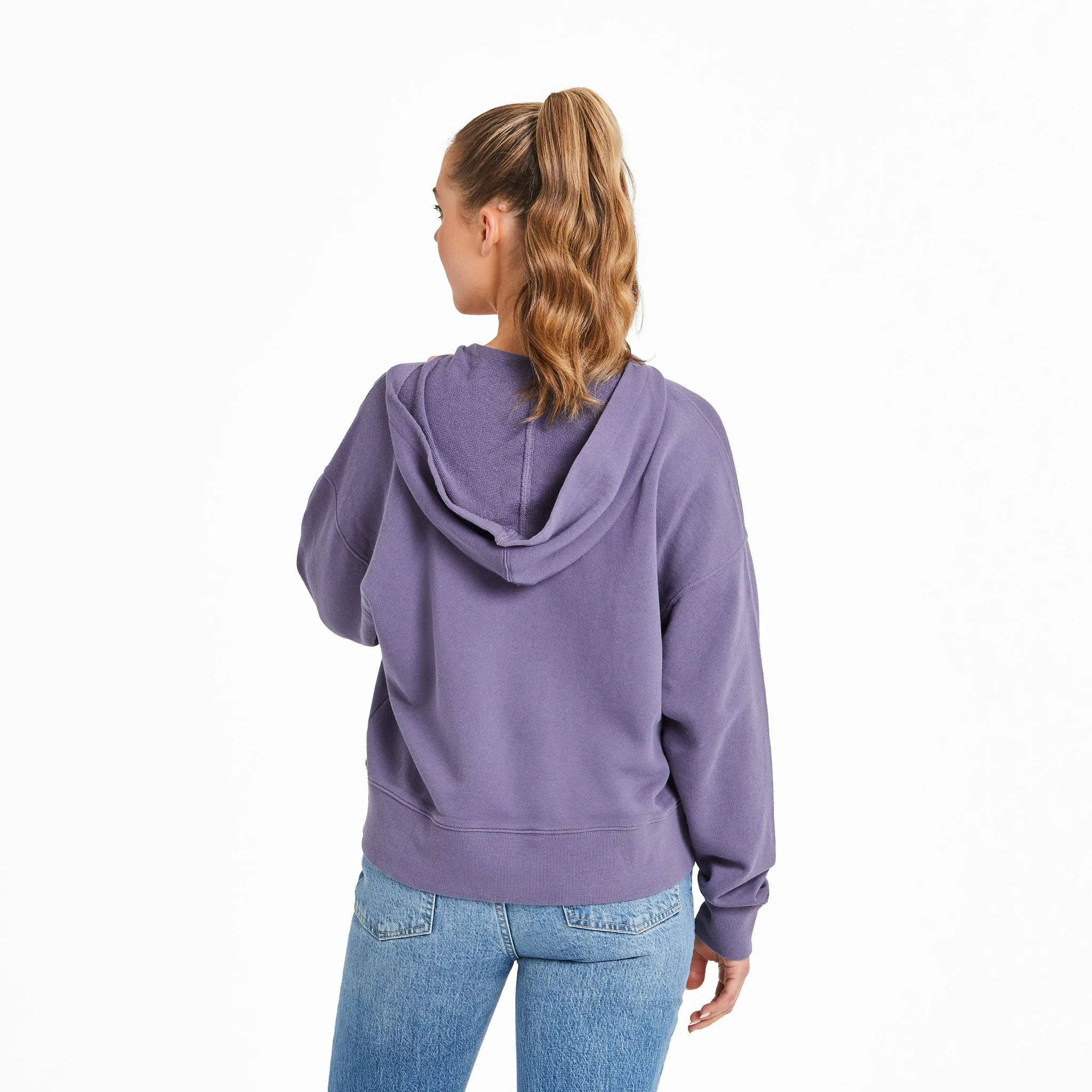 Women's Solid French Terry Boxy Pullover Hoodie Life is Good