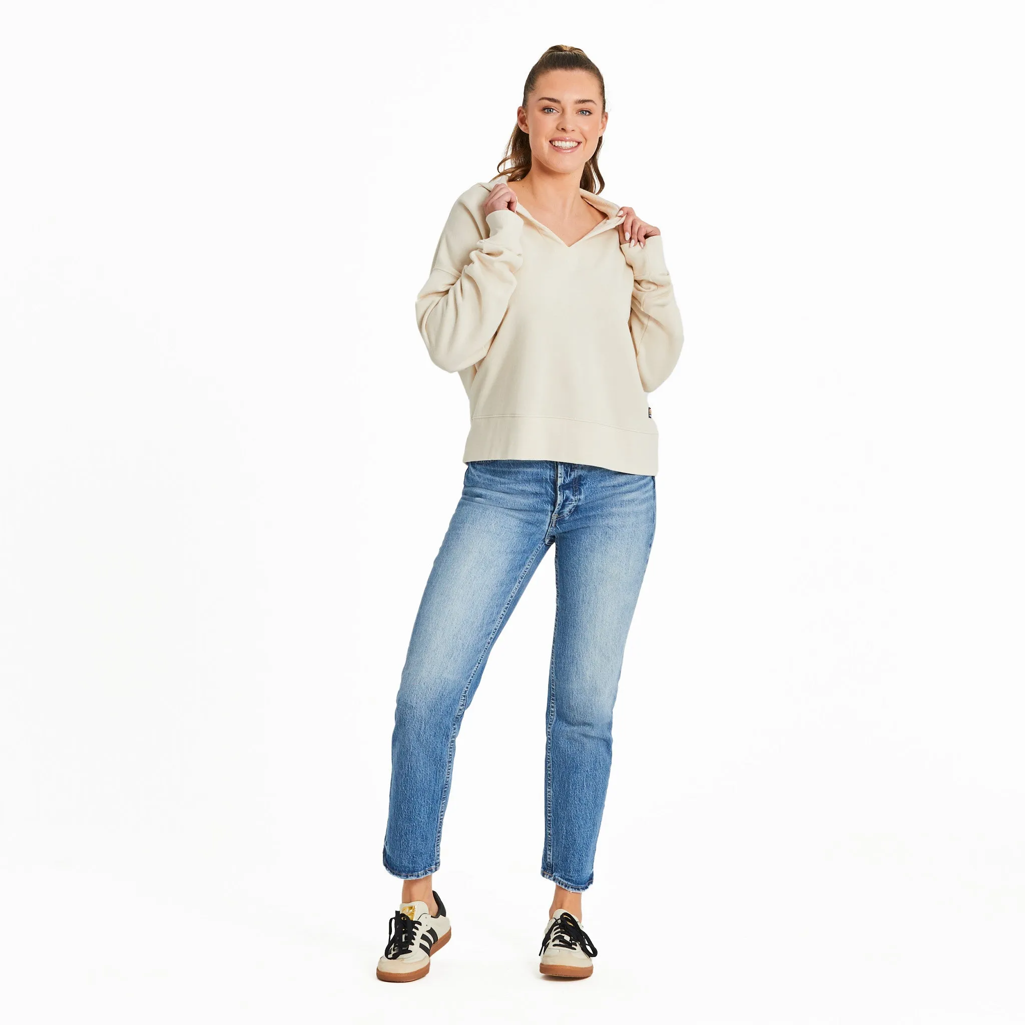 Women's Solid French Terry Boxy Pullover Hoodie Life is Good