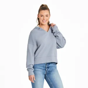 Women's Solid French Terry Boxy Pullover Hoodie Life is Good