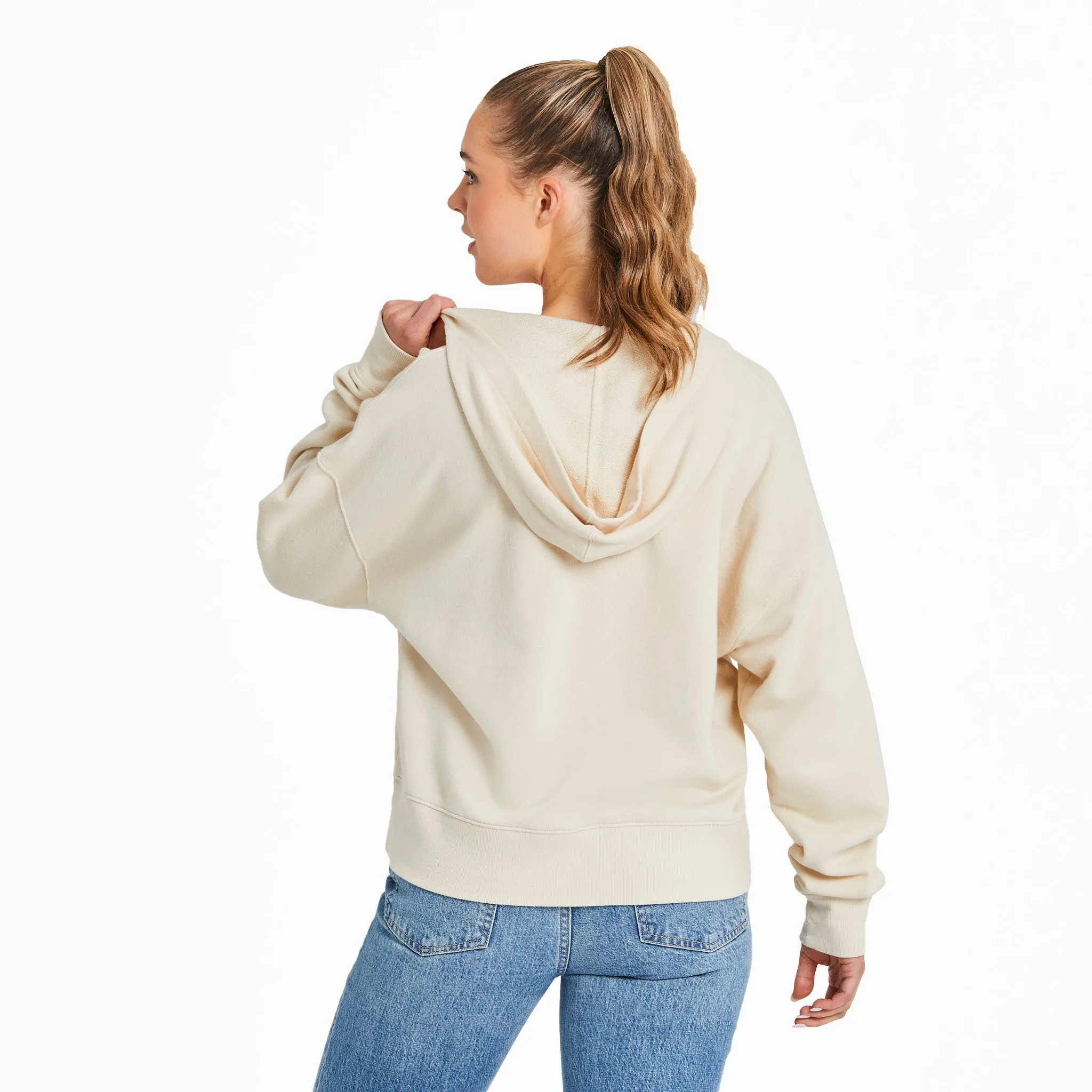 Women's Solid French Terry Boxy Pullover Hoodie Life is Good