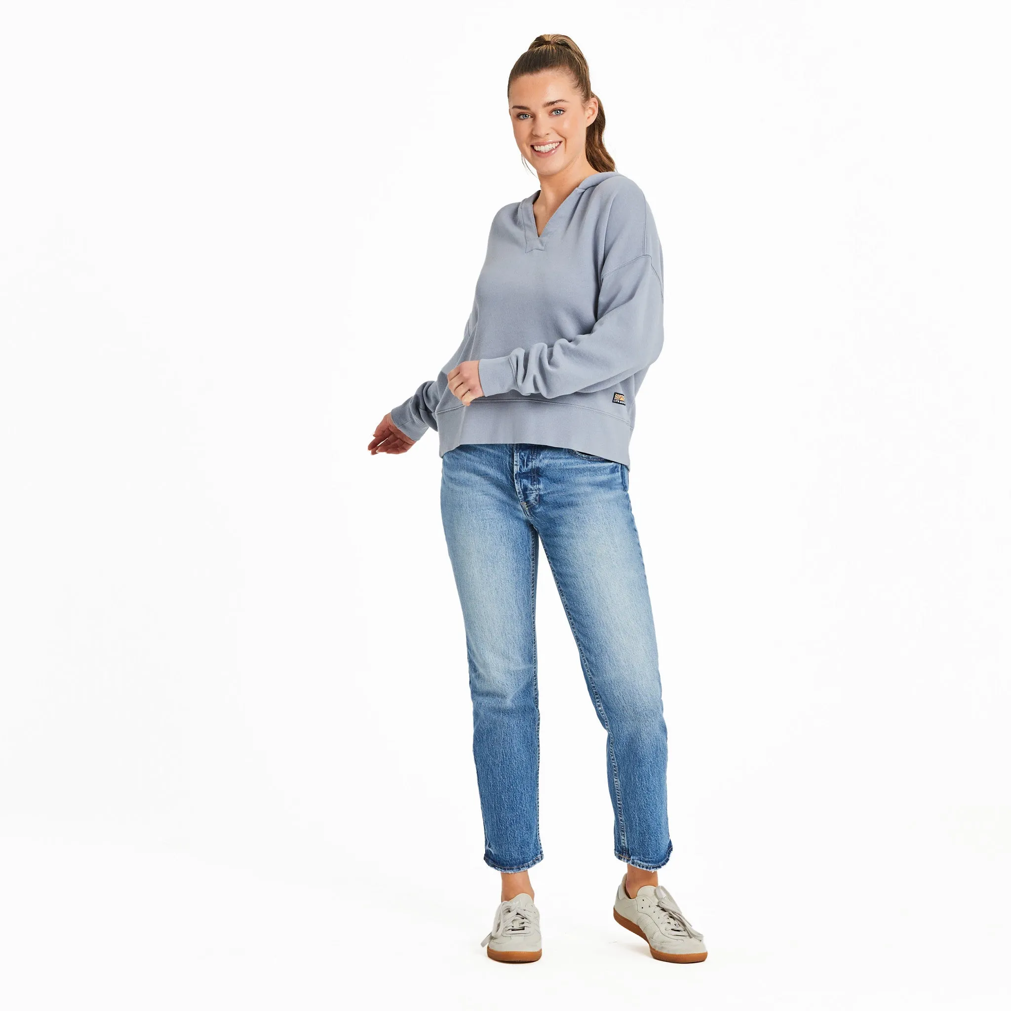 Women's Solid French Terry Boxy Pullover Hoodie Life is Good