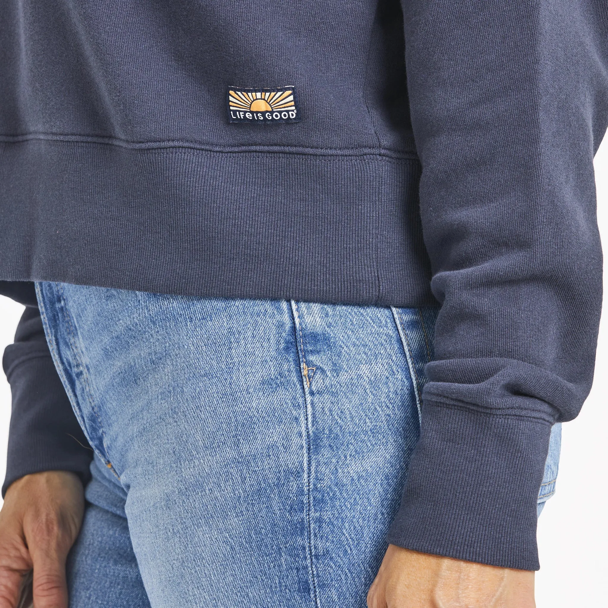 Women's Solid French Terry Boxy Quarter Zip Life is Good