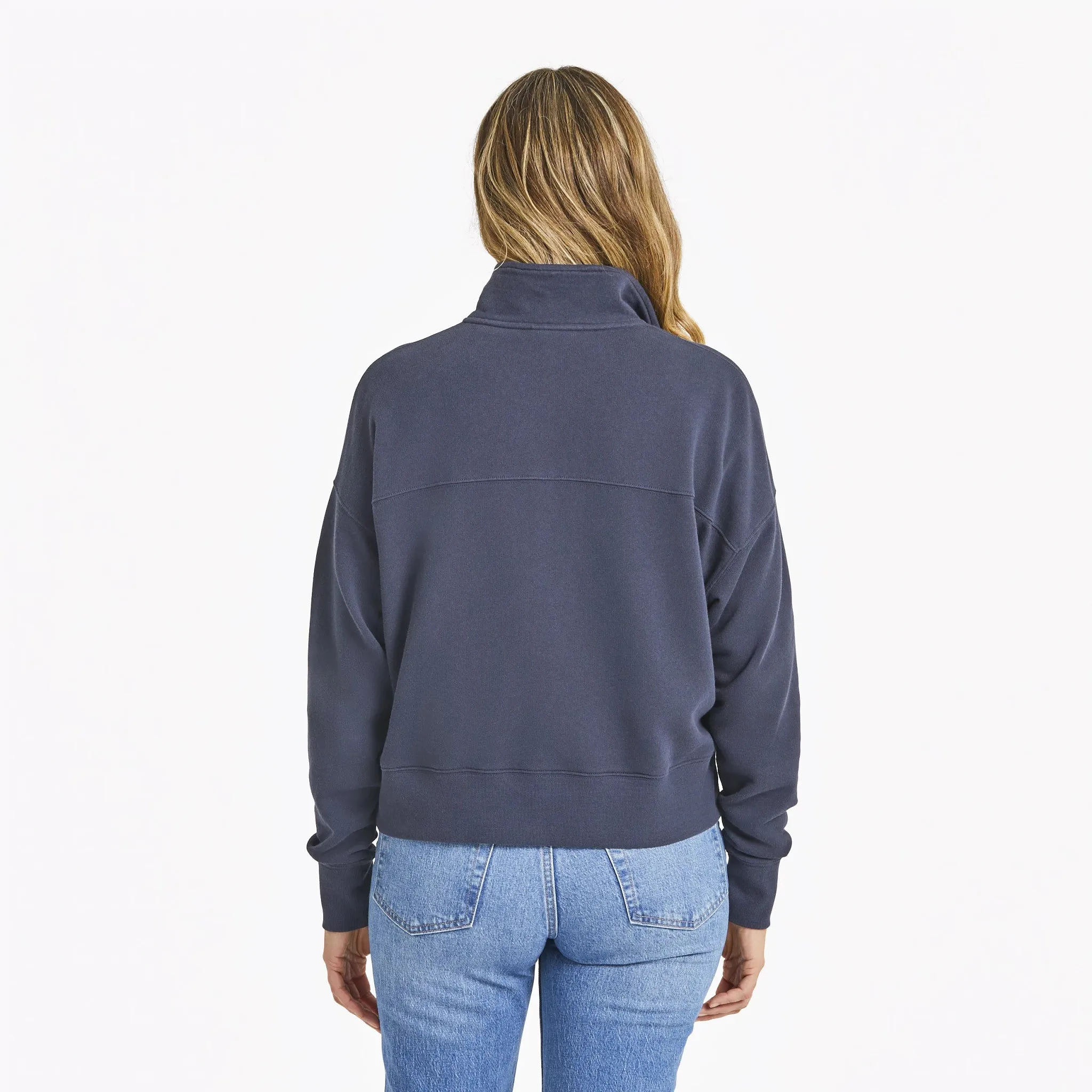 Women's Solid French Terry Boxy Quarter Zip Life is Good
