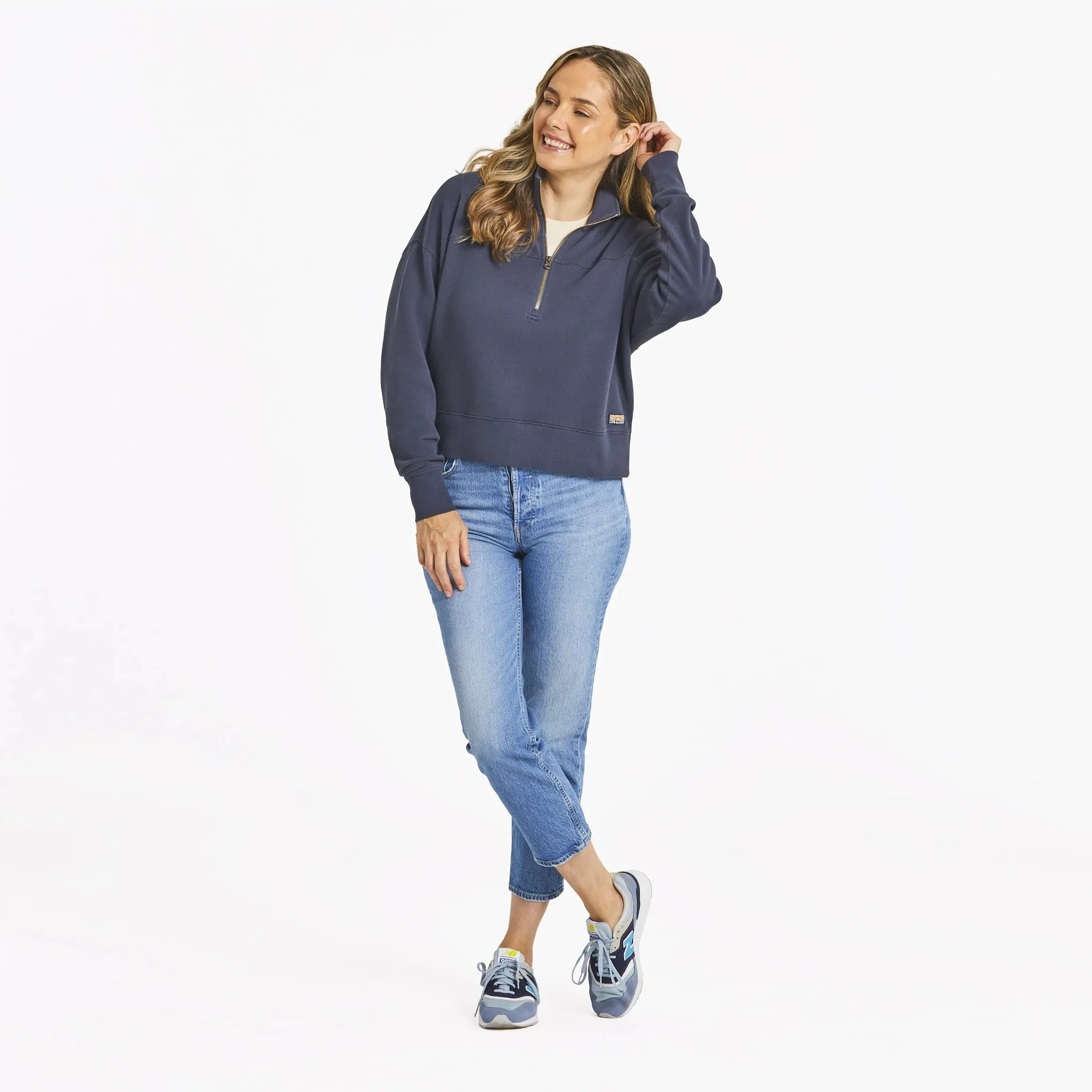 Women's Solid French Terry Boxy Quarter Zip Life is Good