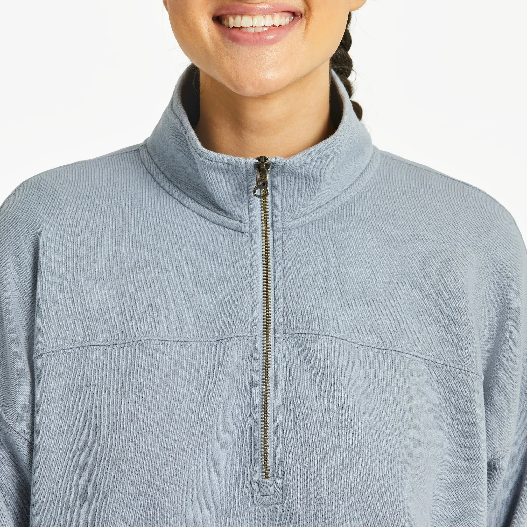 Women's Solid French Terry Boxy Quarter Zip Life is Good