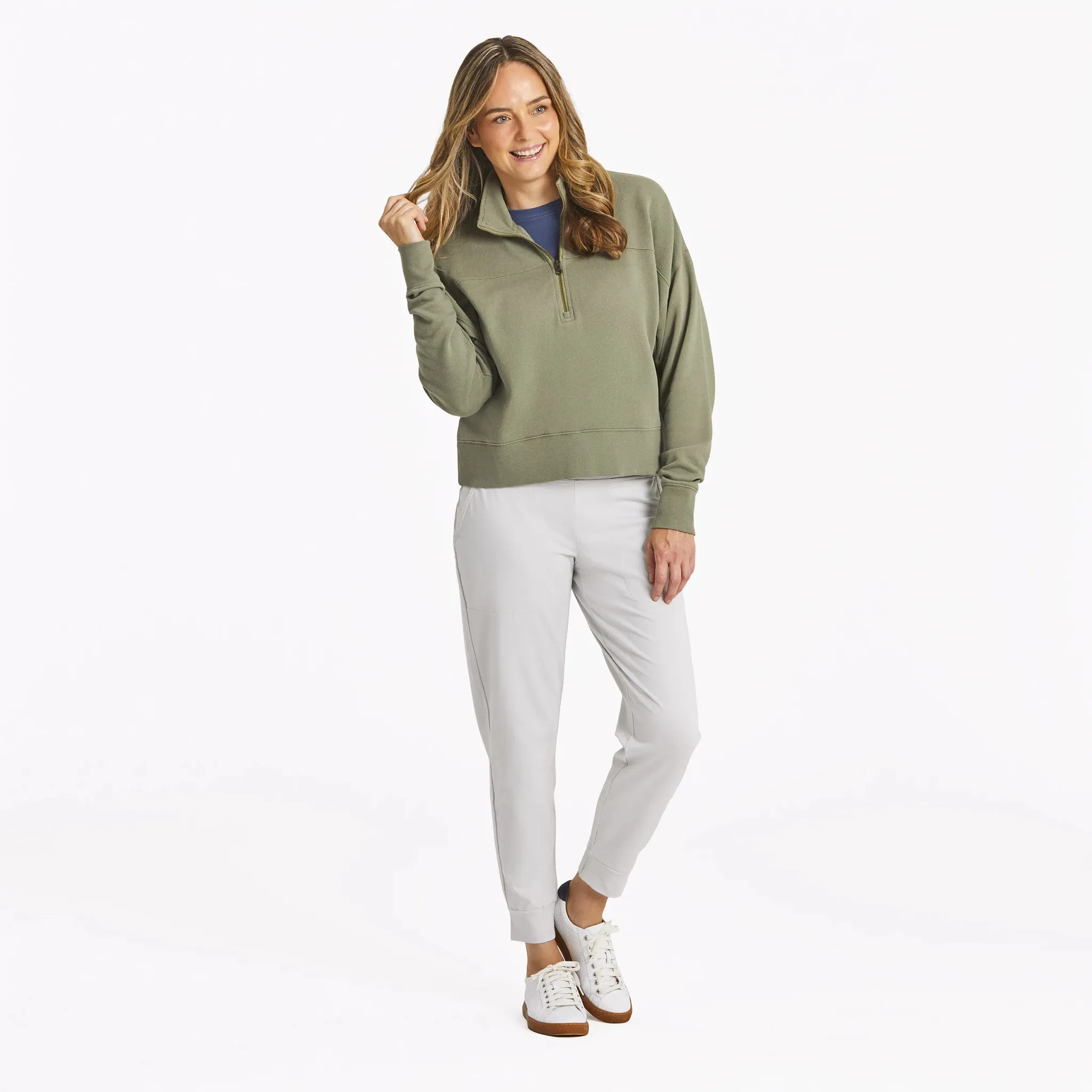 Women's Solid French Terry Boxy Quarter Zip Life is Good