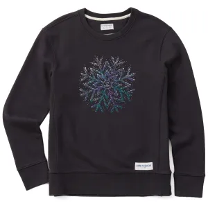 Women's Sparkle Snowflake Simply True Fleece Crew Life is Good