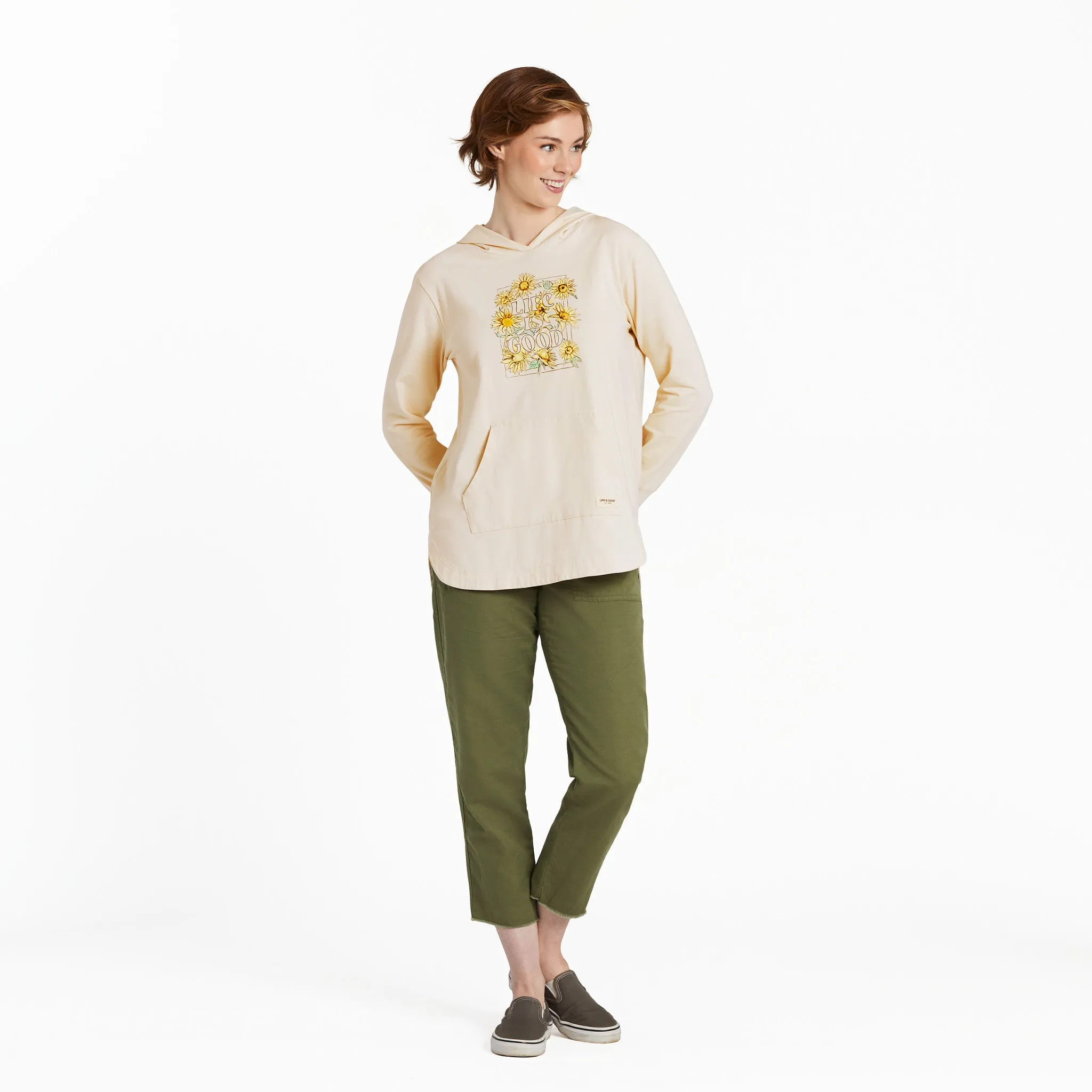 Women's Sunflower Sketch Crusher-FLEX Hoodie Tunic Life is Good
