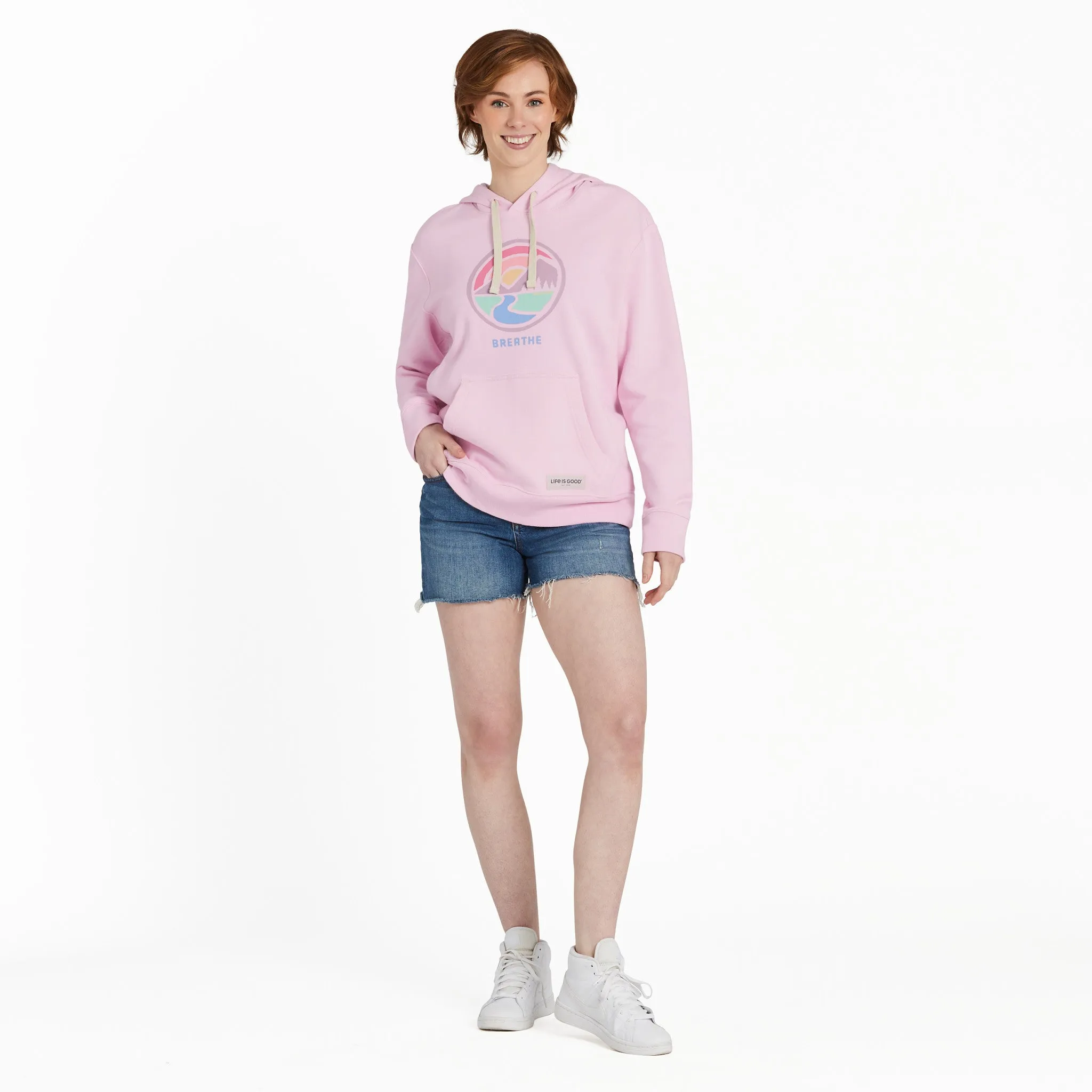 Women's Sunset Breathe Circle Simply True Fleece Hoodie Life is Good