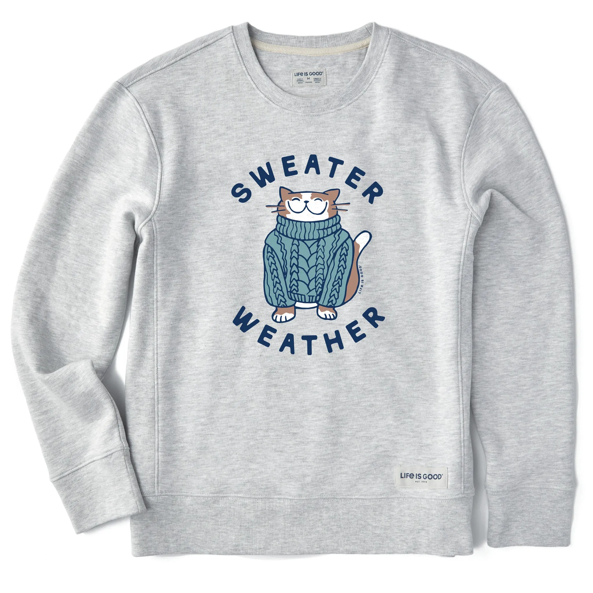 Women's Sweater Weather Cat Simply True Crew Life is Good