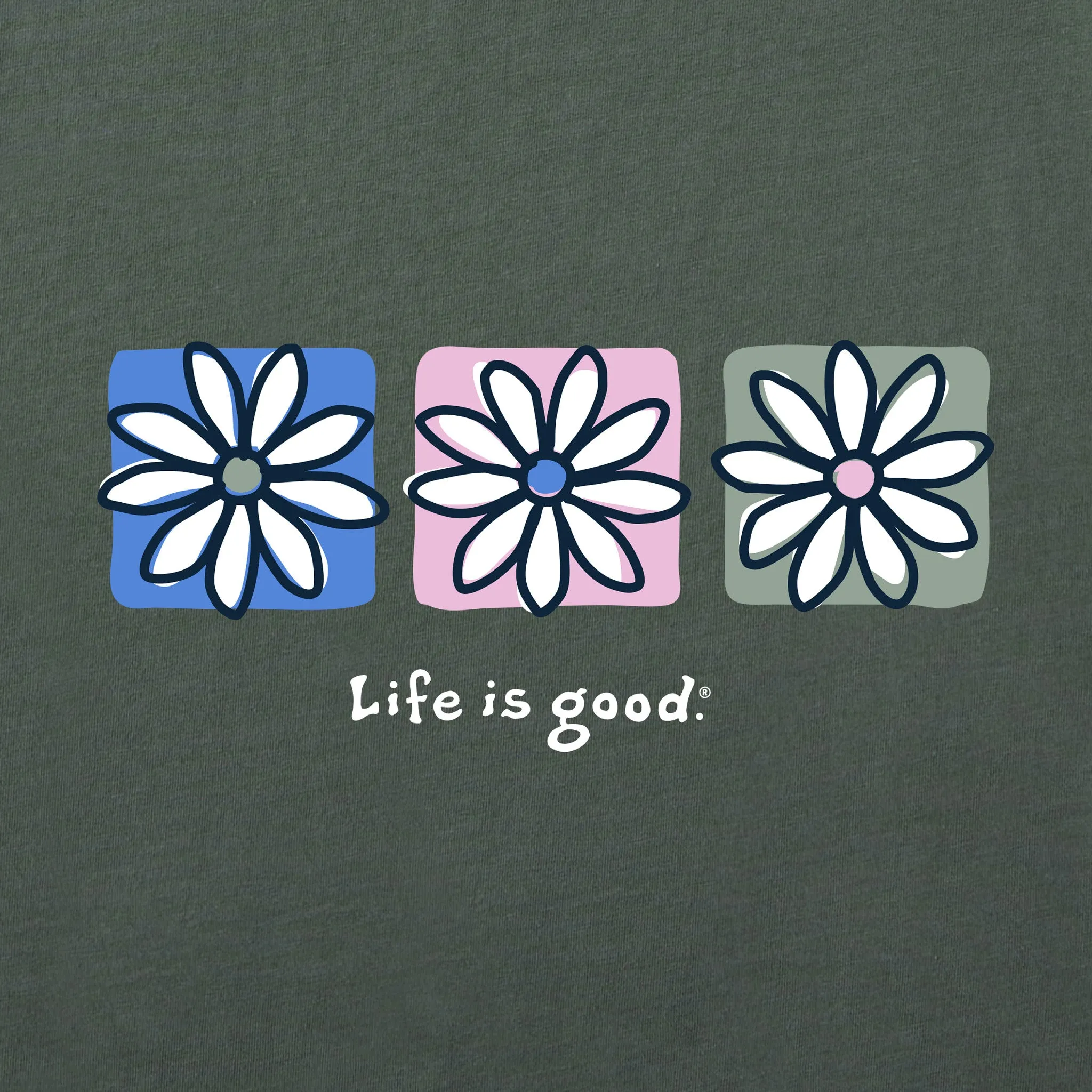Women's Three Boxed Daisies Crusher-FLEX Boxy Hoodie Life is Good