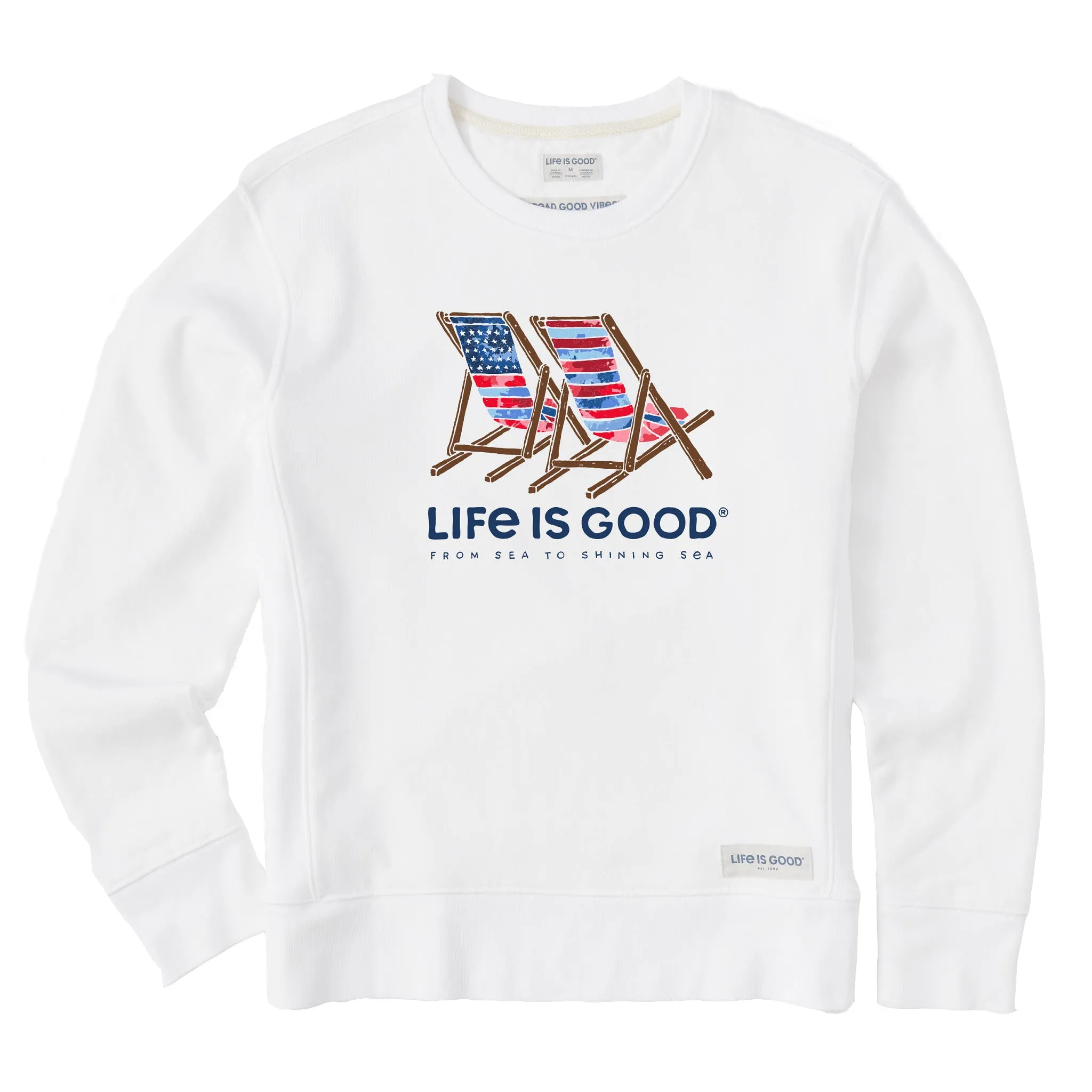 Women's Tie Dye Americana Beach Chairs Simply True Fleece Crew Life is Good