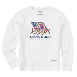 Women's Tie Dye Americana Beach Chairs Simply True Fleece Crew Life is Good