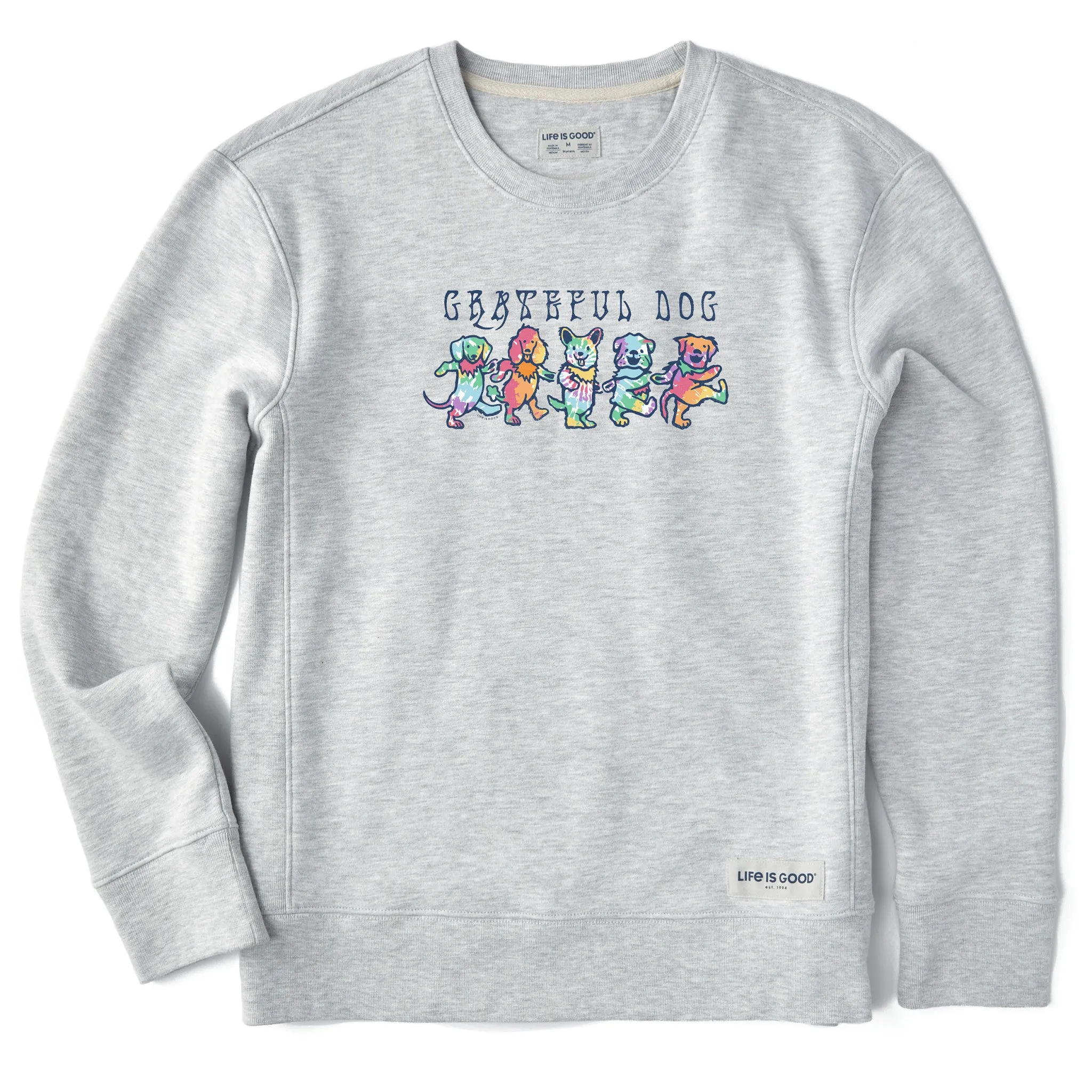 Women's Tie Dye Grateful Dog Simply True Fleece Crew Life is Good