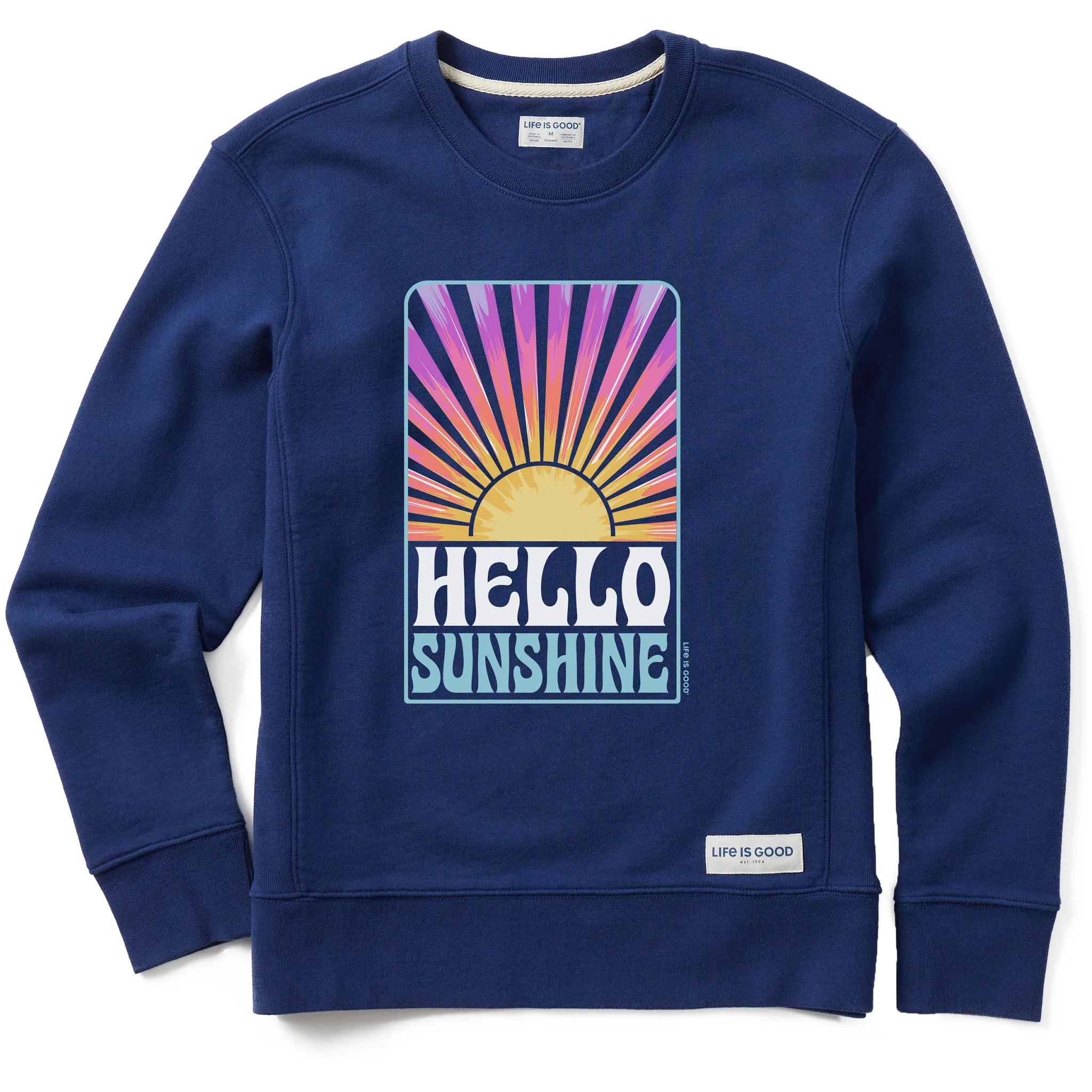 Women's Tie Dye Hello Sunshine Retro Simply True Fleece Crew Life is Good