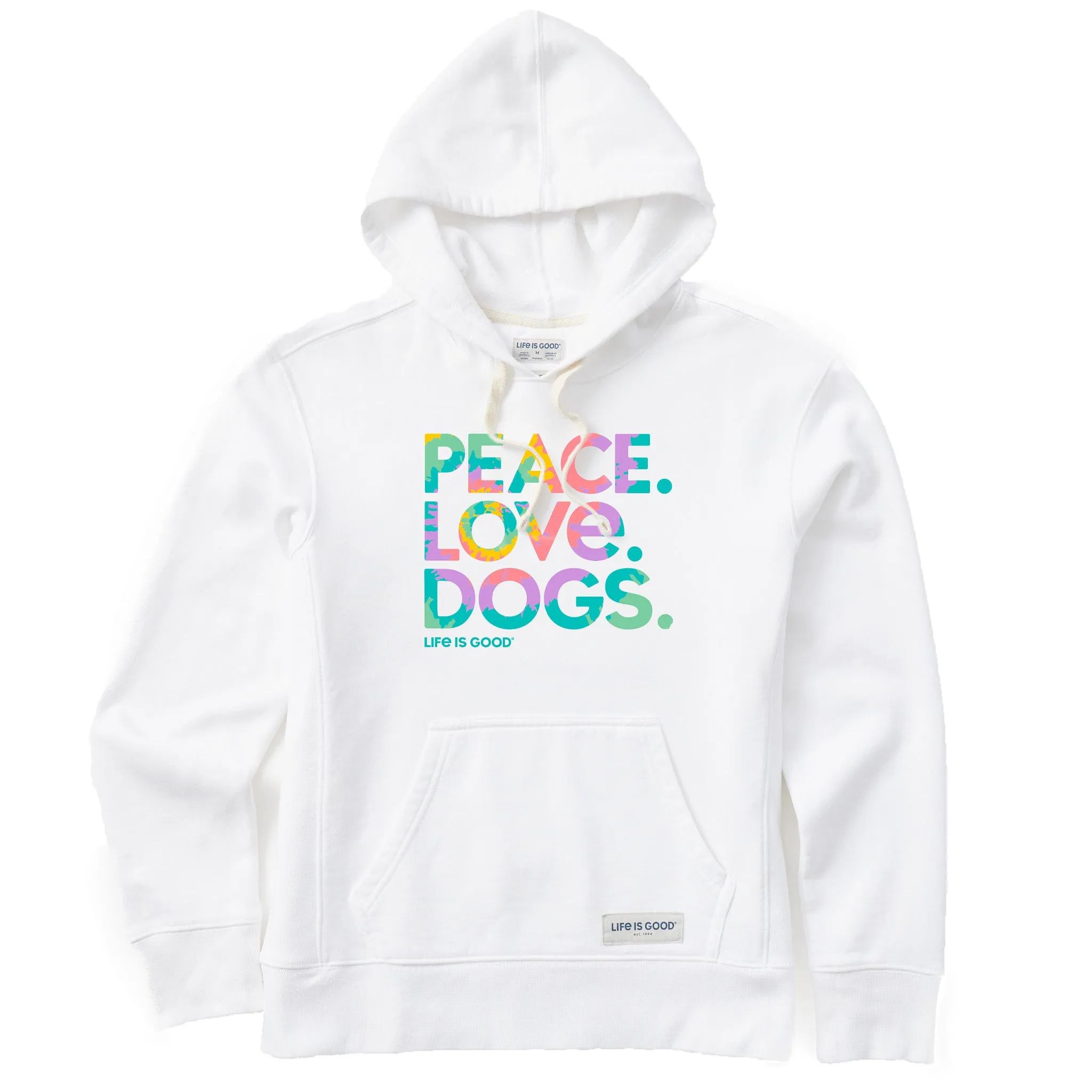 Women's Tie Dye Peace Love Dogs Simply True Fleece Hoodie Life is Good