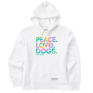 Women's Tie Dye Peace Love Dogs Simply True Fleece Hoodie Life is Good