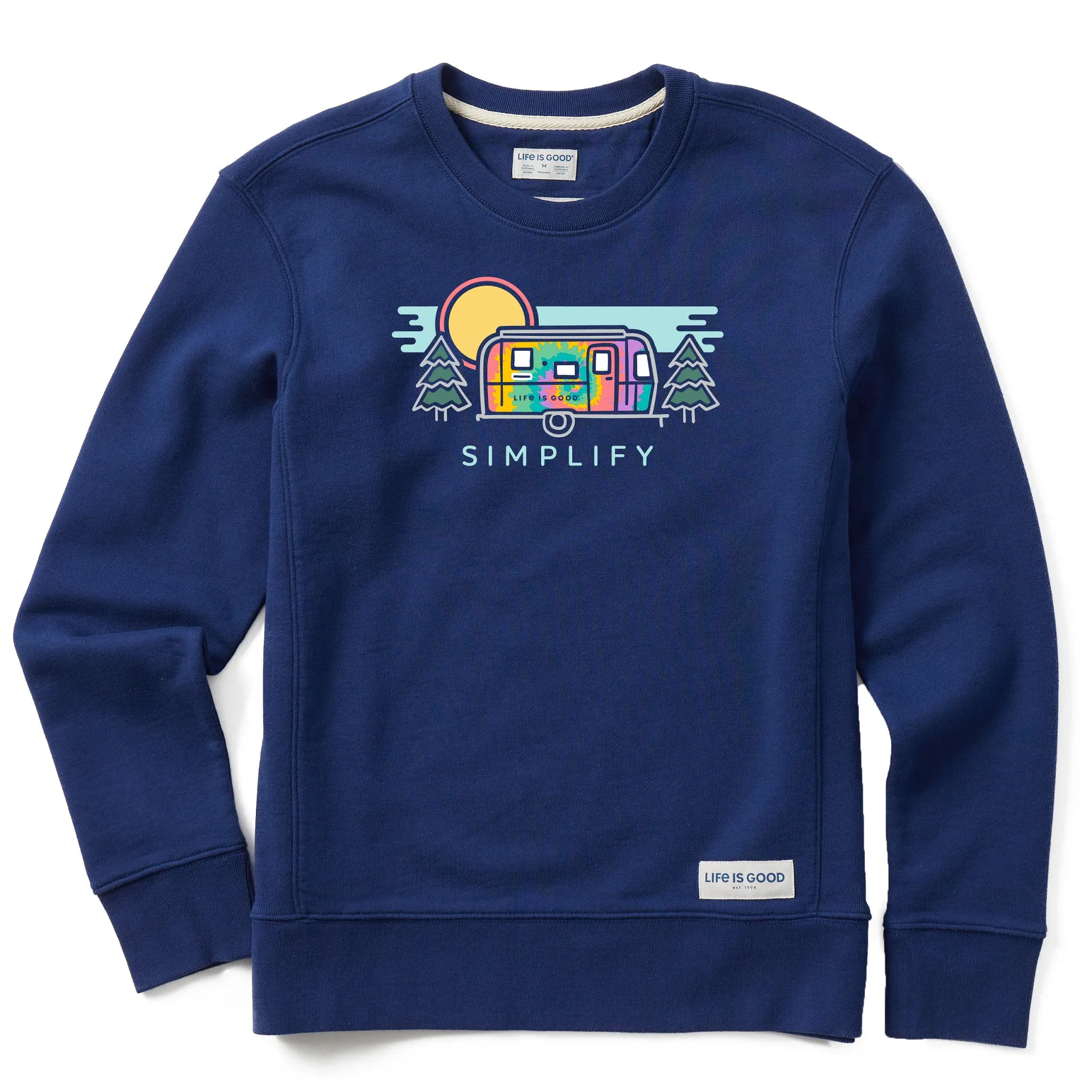 Women's Tie Dye Simplify Camper Simply True Fleece Crew Life is Good